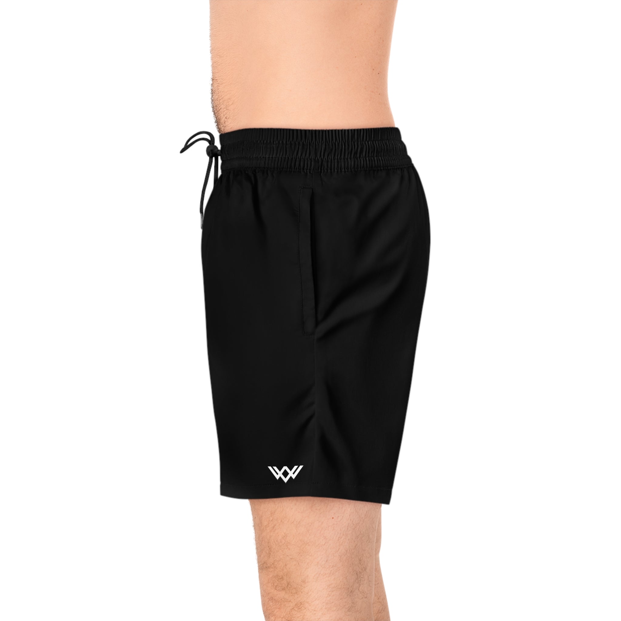Men's Black Mid-Length Swim Shorts — Quick-Dry Beach Trunks