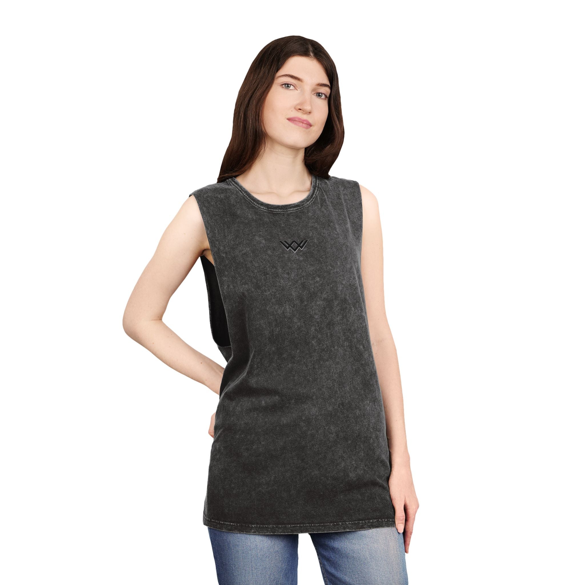 Stonewash Muscle Tank Top — Minimalist Black Logo Sleeveless Shirt
