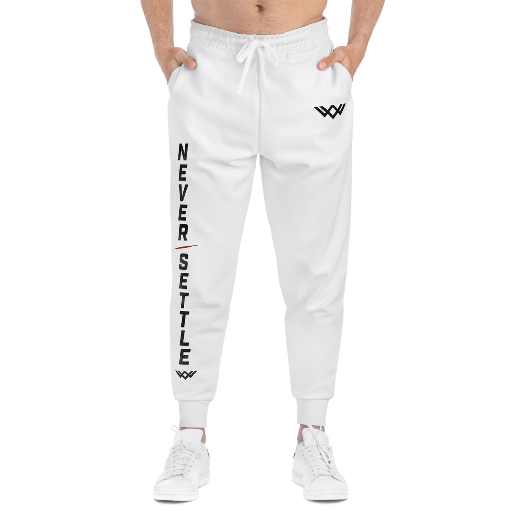 Never Settle™ Premium Gym Joggers | White | Forever Uplifting Fitness™