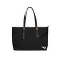 PU Leather Shoulder Bag — Black Tote with Minimal White Logo
