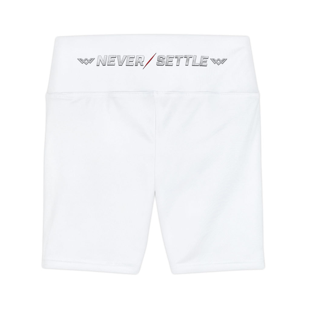 Women's 'Never Settle' Workout Shorts | white | High-Waist Biker Shorts