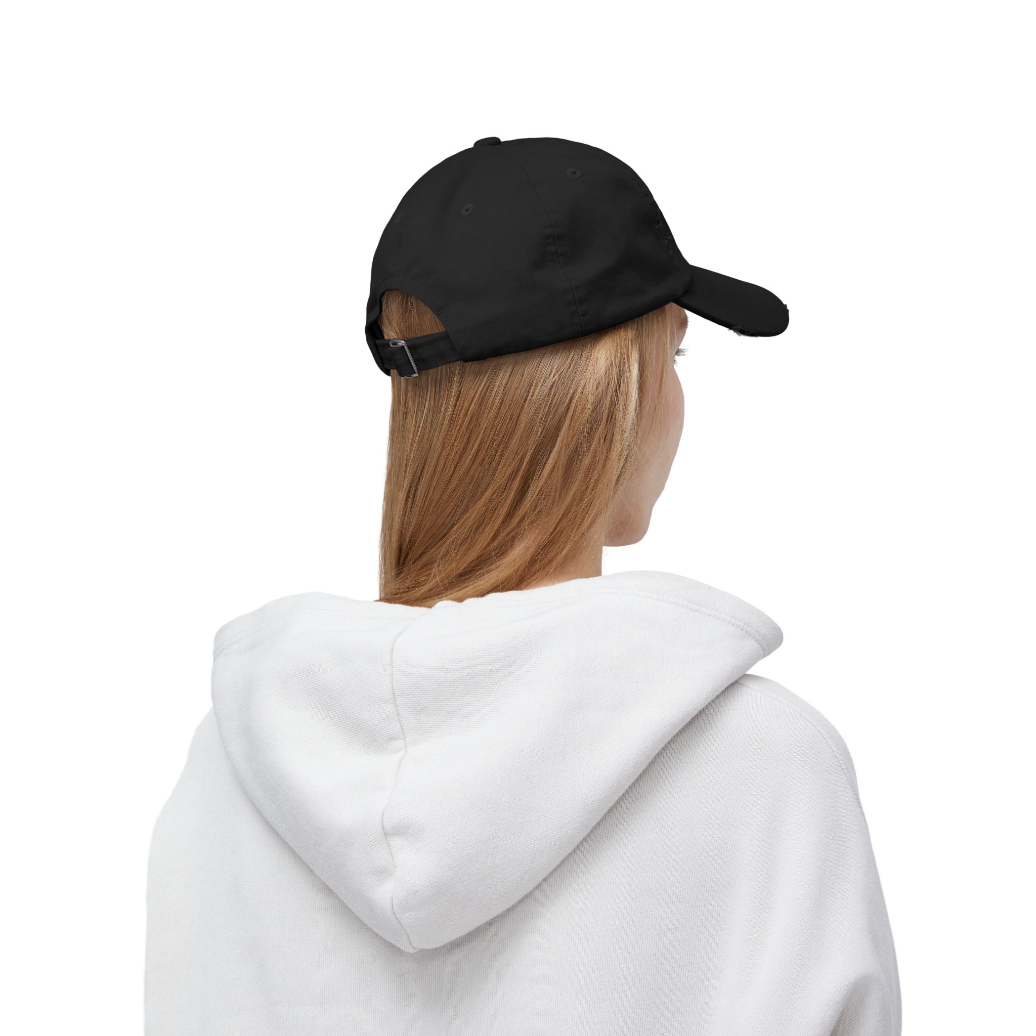 Distressed Black Baseball Cap — Minimal Worn Logo Hat
