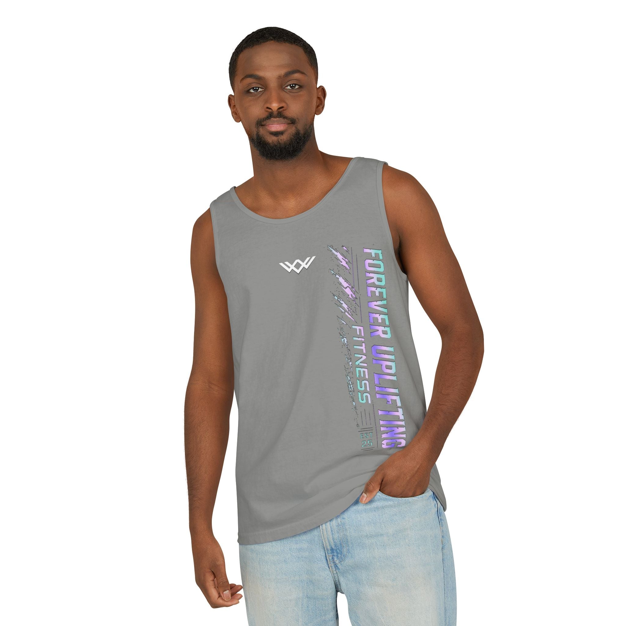 Unisex Forever Uplifting Fitness Tank Top — Vertical Gym Graphic
