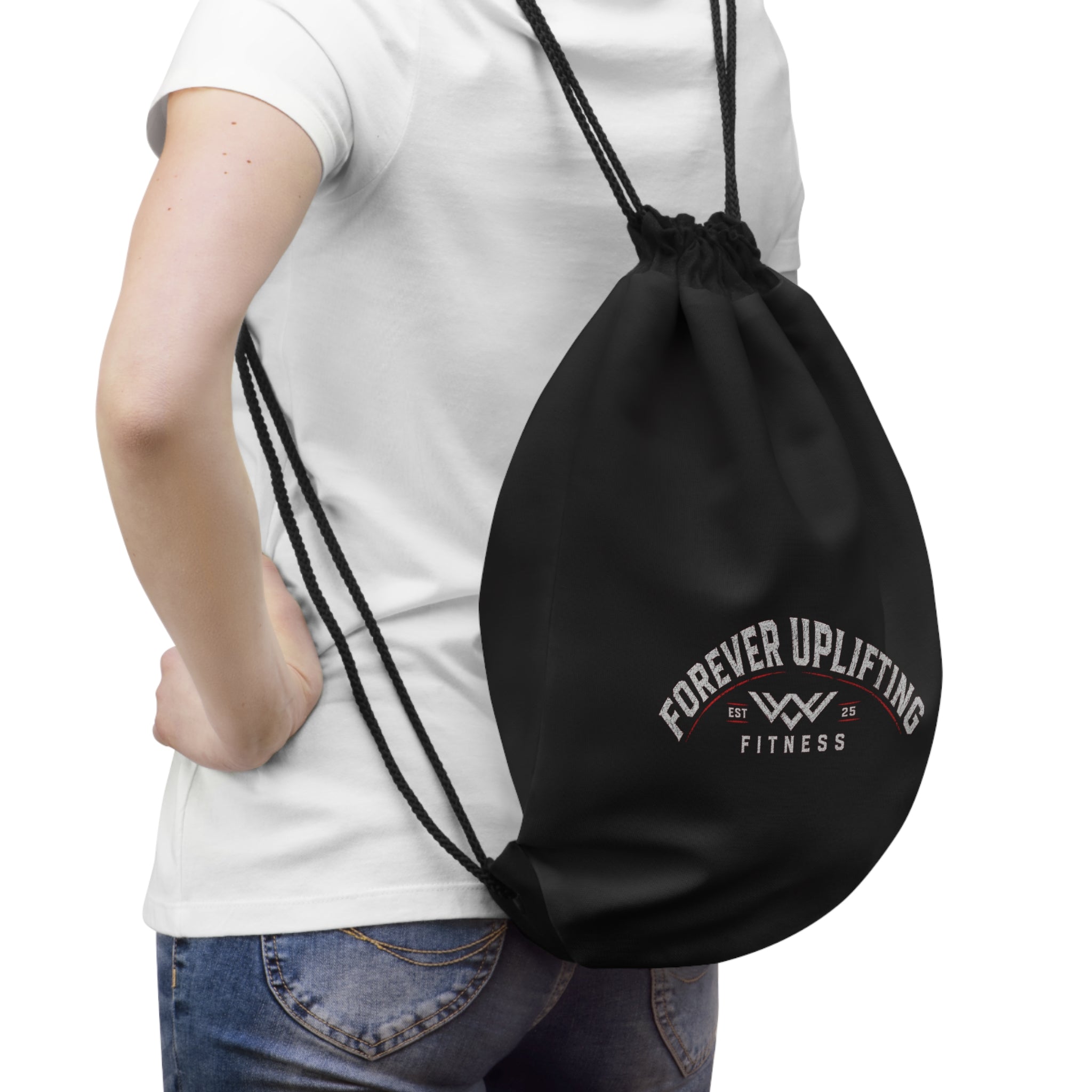 Forever Uplifting Fitness Drawstring Bag — Gym Tote with Motivational Logo