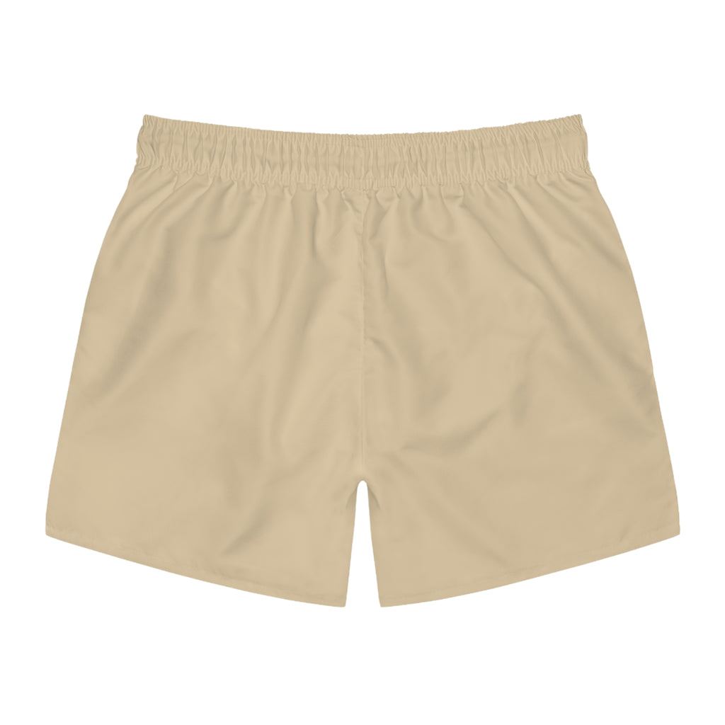 Sand Beige Swim Trunks — Minimal Logo Men’s Swim Shorts