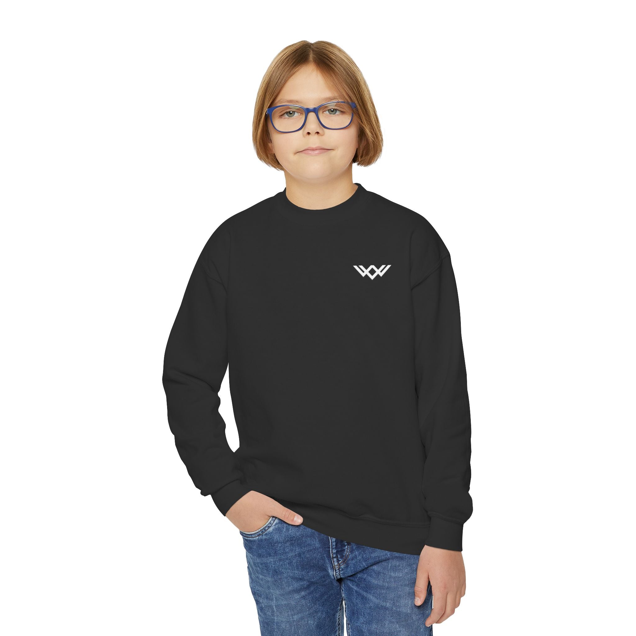Youth Crewneck Sweatshirt — 'Never Settle' Graphic Sweatshirt