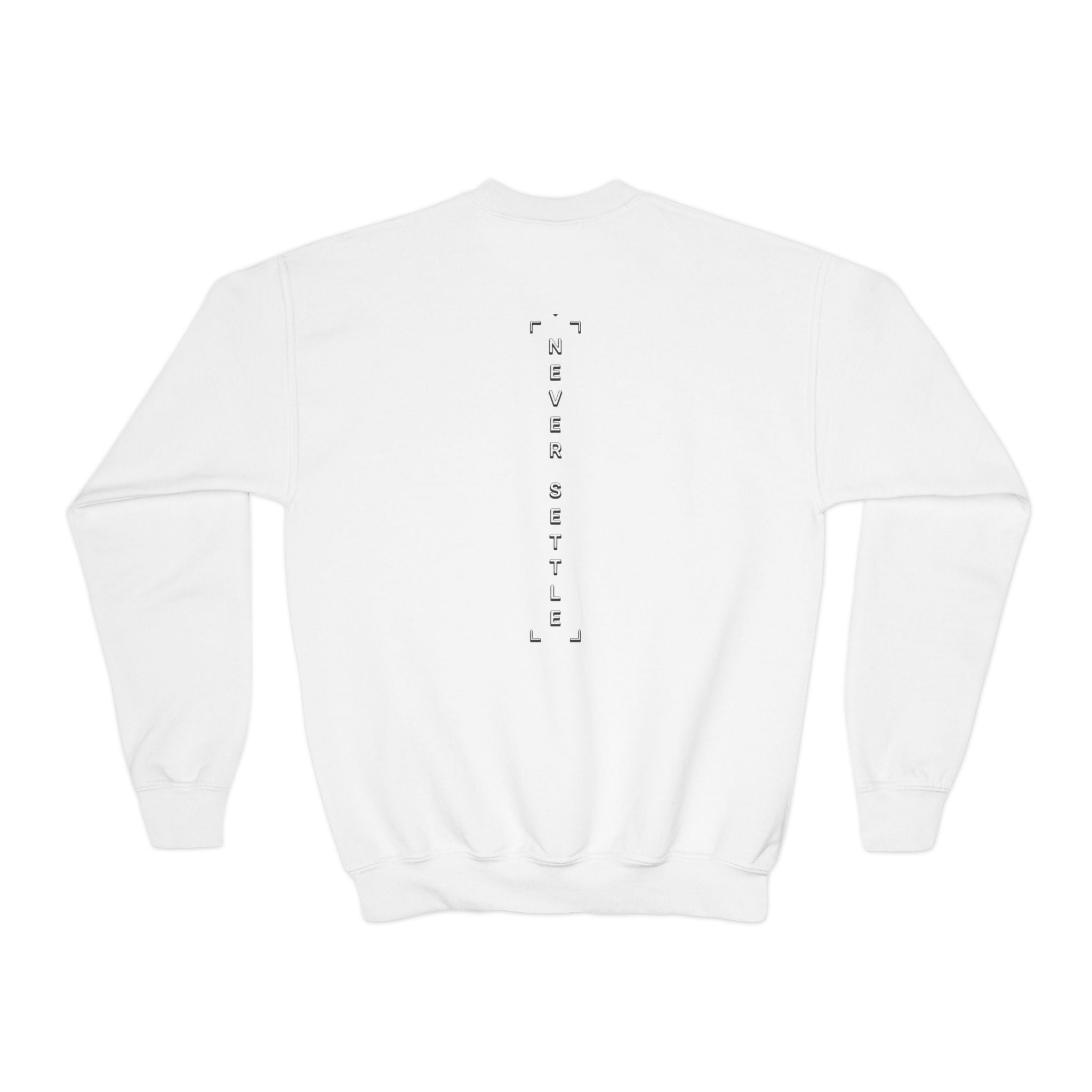 Youth Crewneck Sweatshirt — 'Never Settle' Graphic Sweatshirt