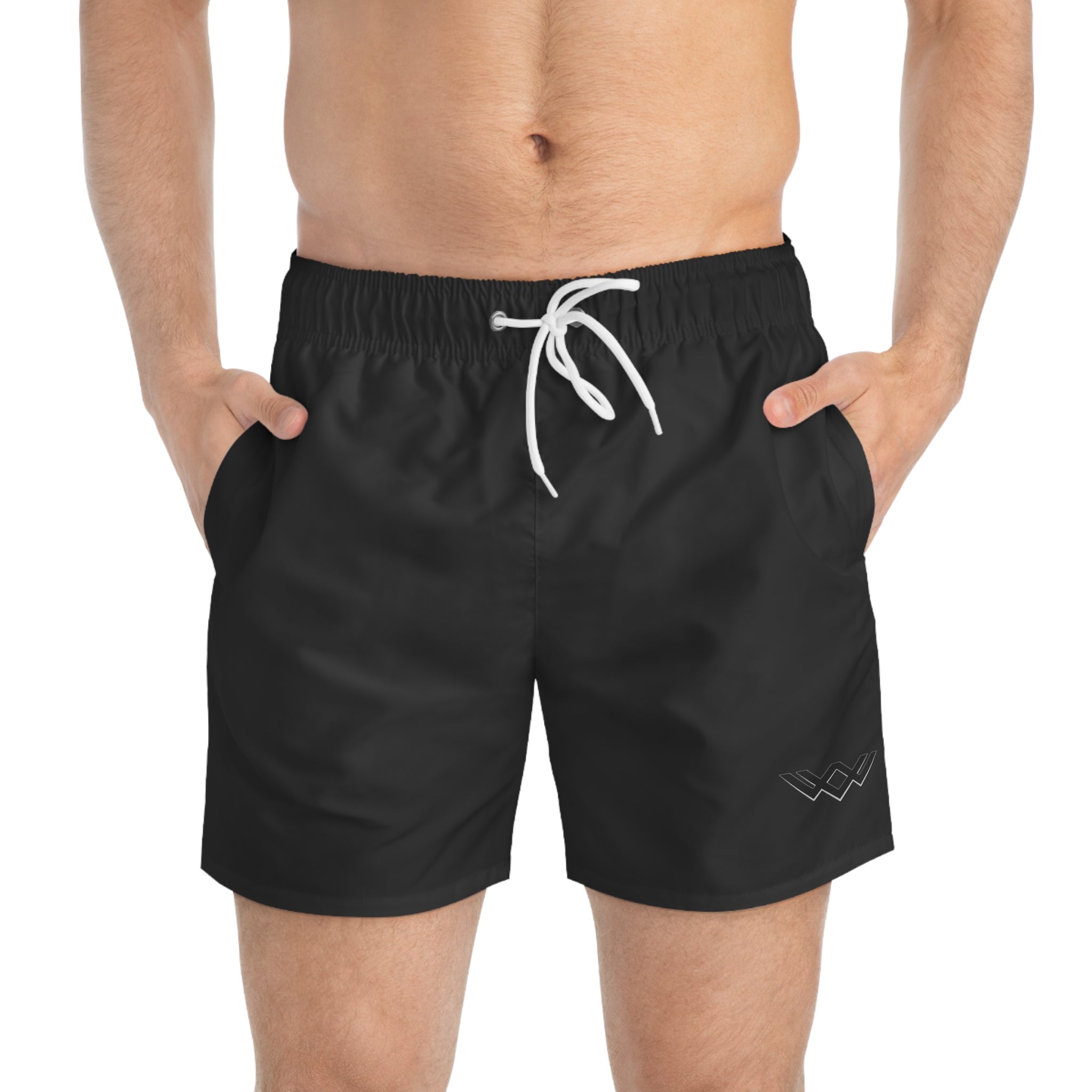 Dark Charcoal Swim Trunks — Minimal Logo Men’s Swim Shorts