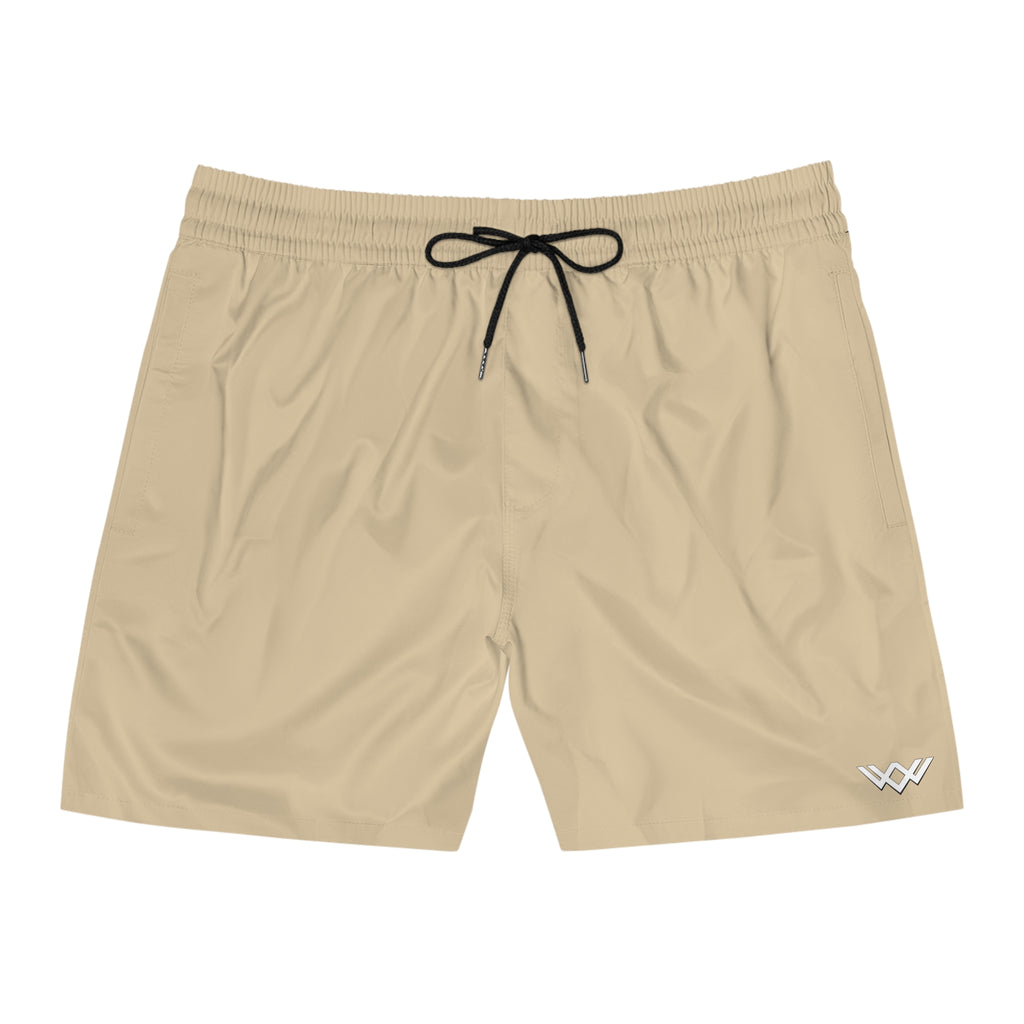 Sand Beige Mid-Length Swim Shorts — Quick-Dry Beach Trunks