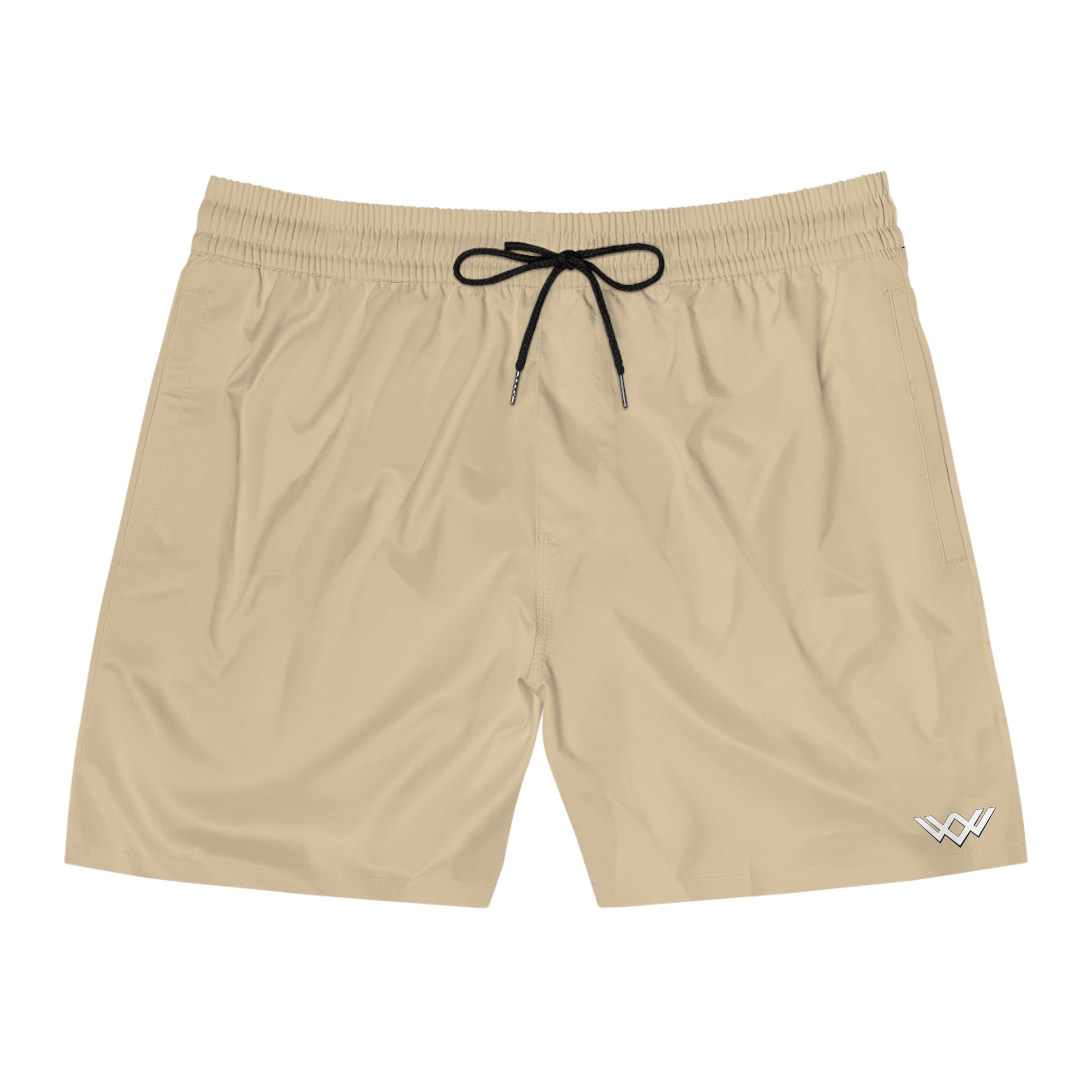 Sand Beige Mid-Length Swim Shorts — Quick-Dry Beach Trunks