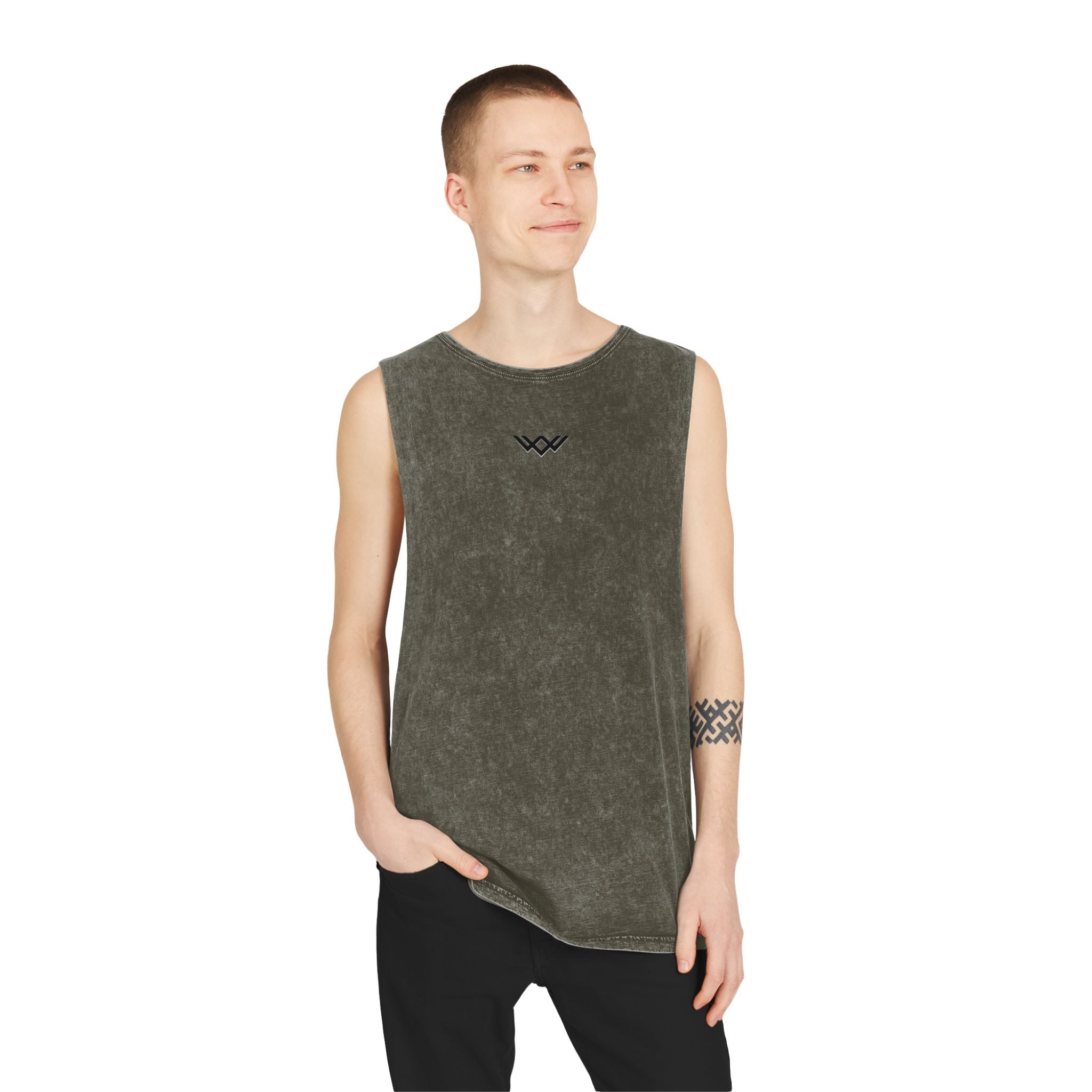 Stonewash Muscle Tank Top — Minimalist Black Logo Sleeveless Shirt