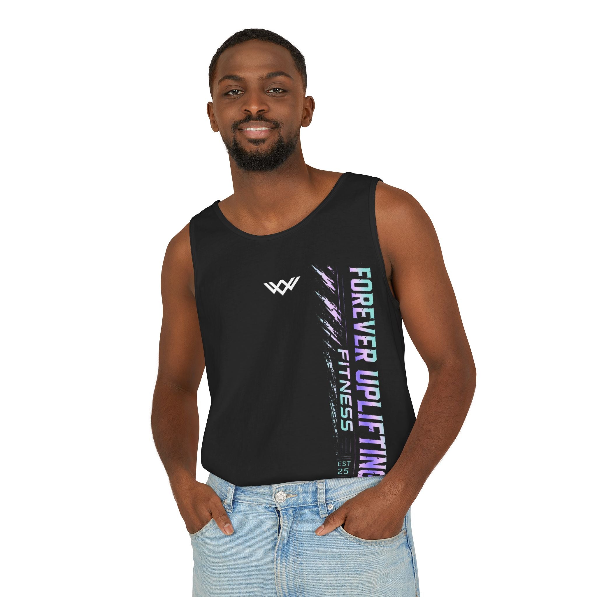 Unisex Forever Uplifting Fitness Tank Top — Vertical Gym Graphic