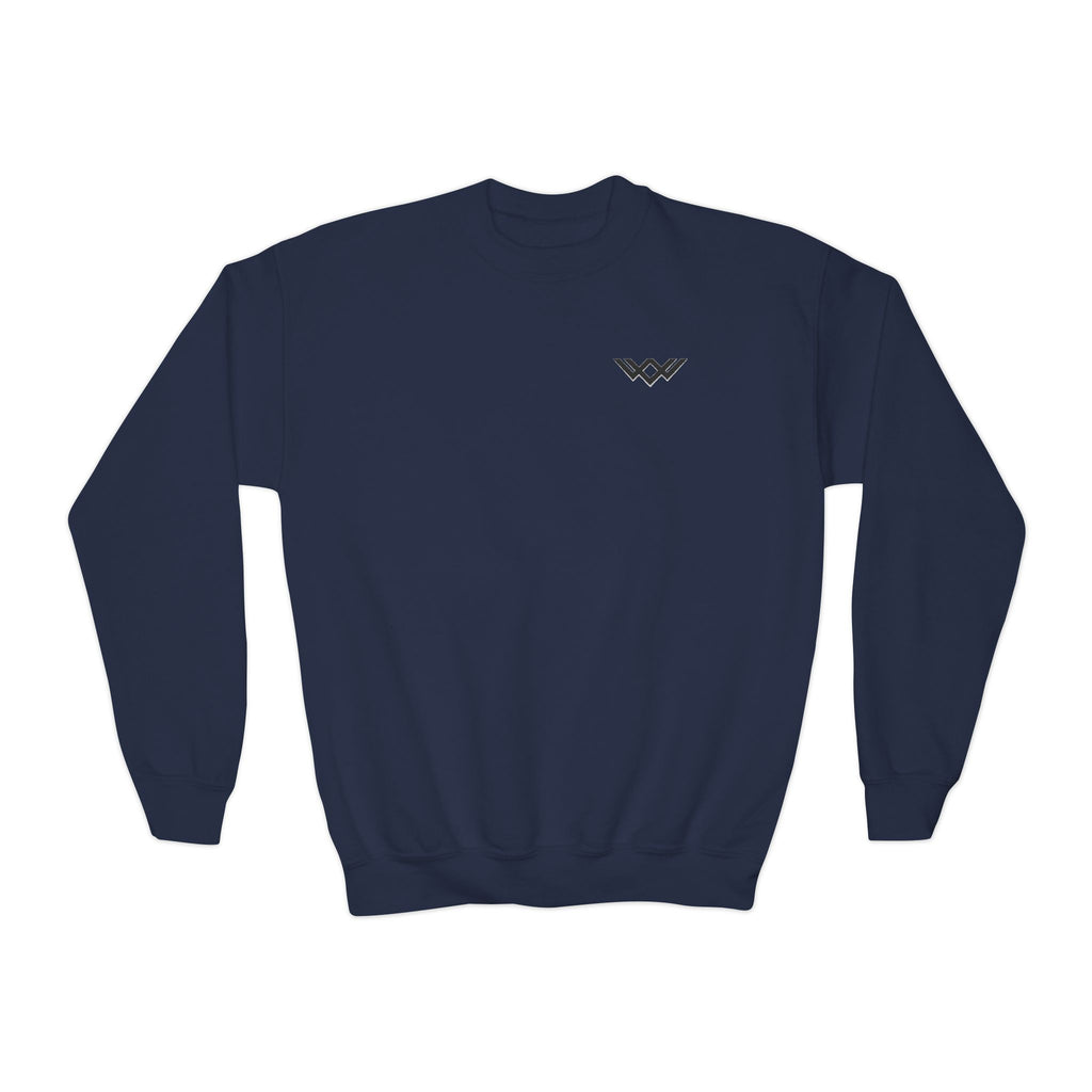 Youth Crewneck Sweatshirt — 'Never Settle' Graphic Sweatshirt