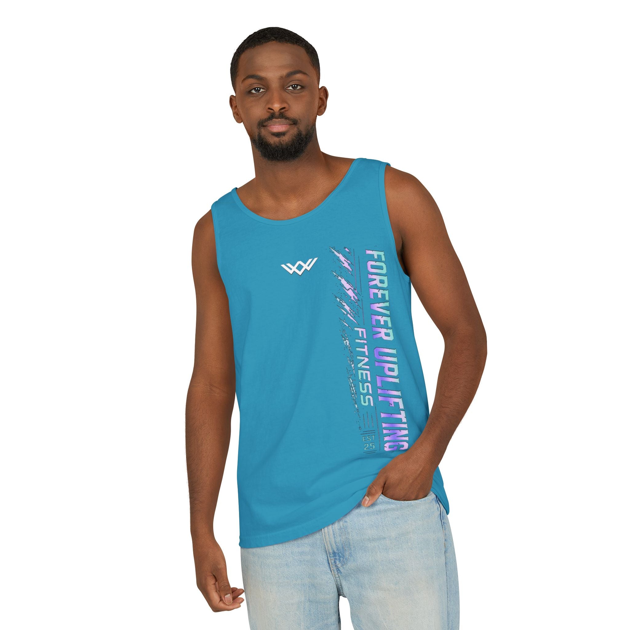 Unisex Forever Uplifting Fitness Tank Top — Vertical Gym Graphic