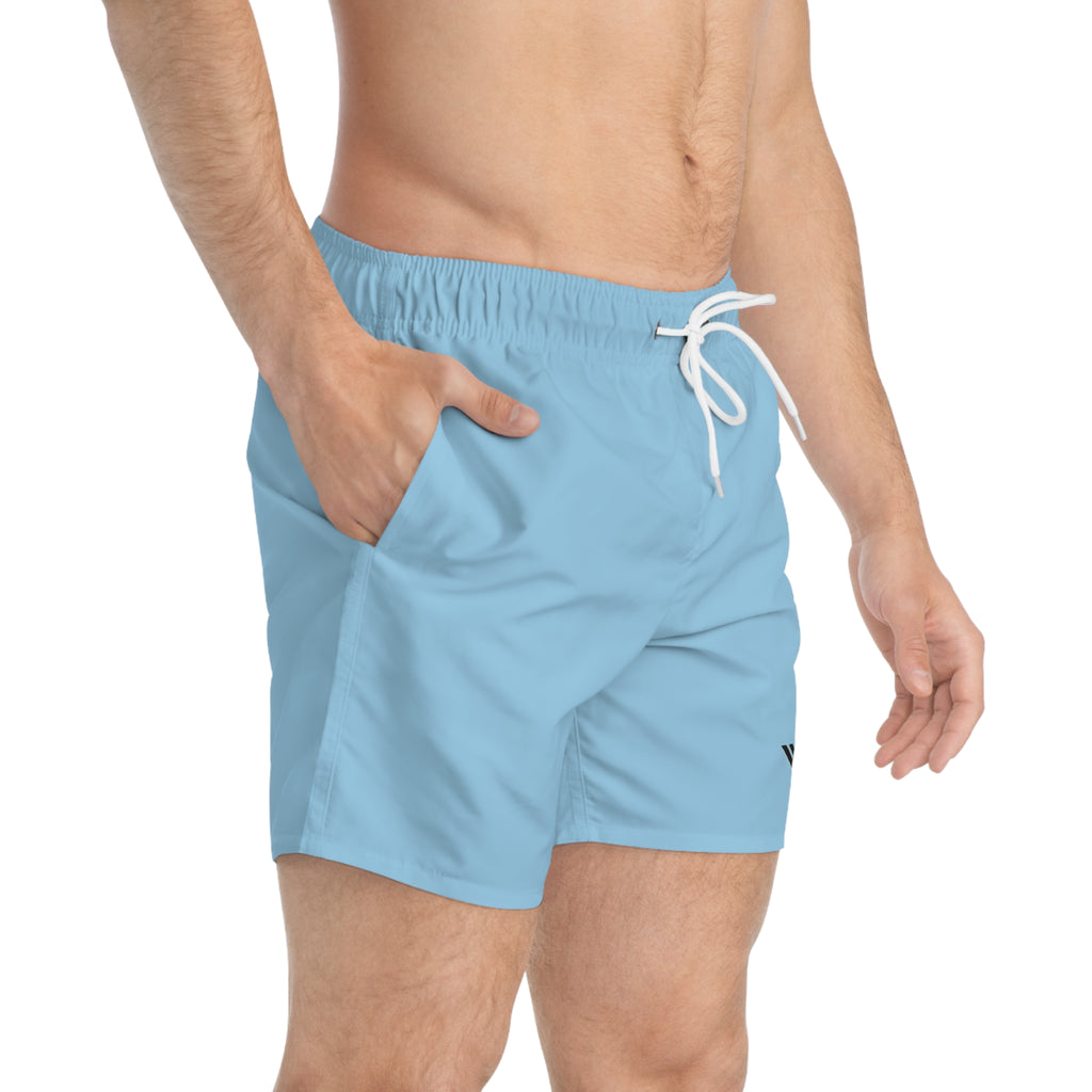 Sky Blue Swim Trunks — Minimal Logo Men’s Swim Shorts