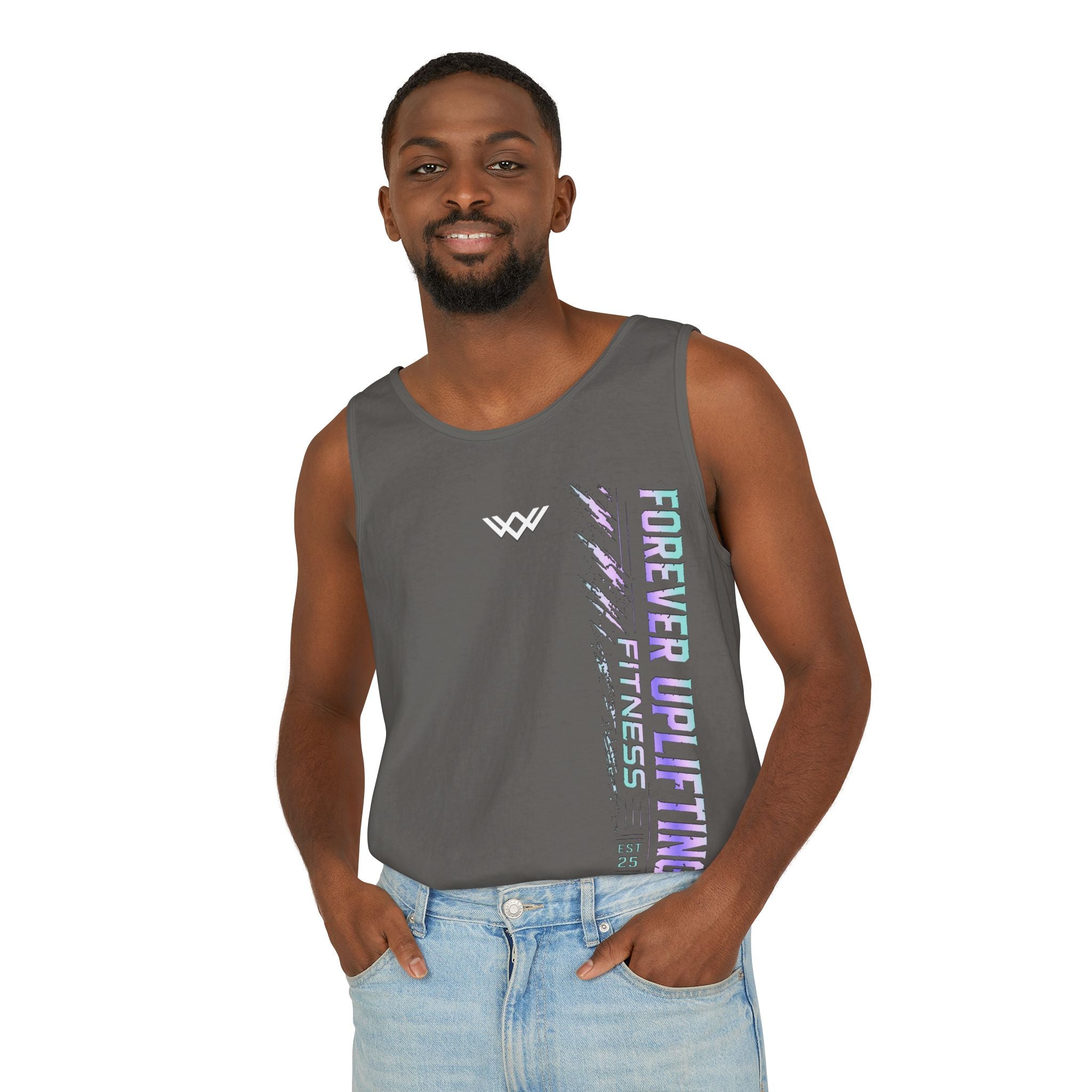Unisex Forever Uplifting Fitness Tank Top — Vertical Gym Graphic