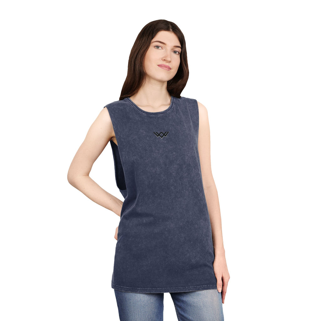 Stonewash Muscle Tank Top — Minimalist Black Logo Sleeveless Shirt