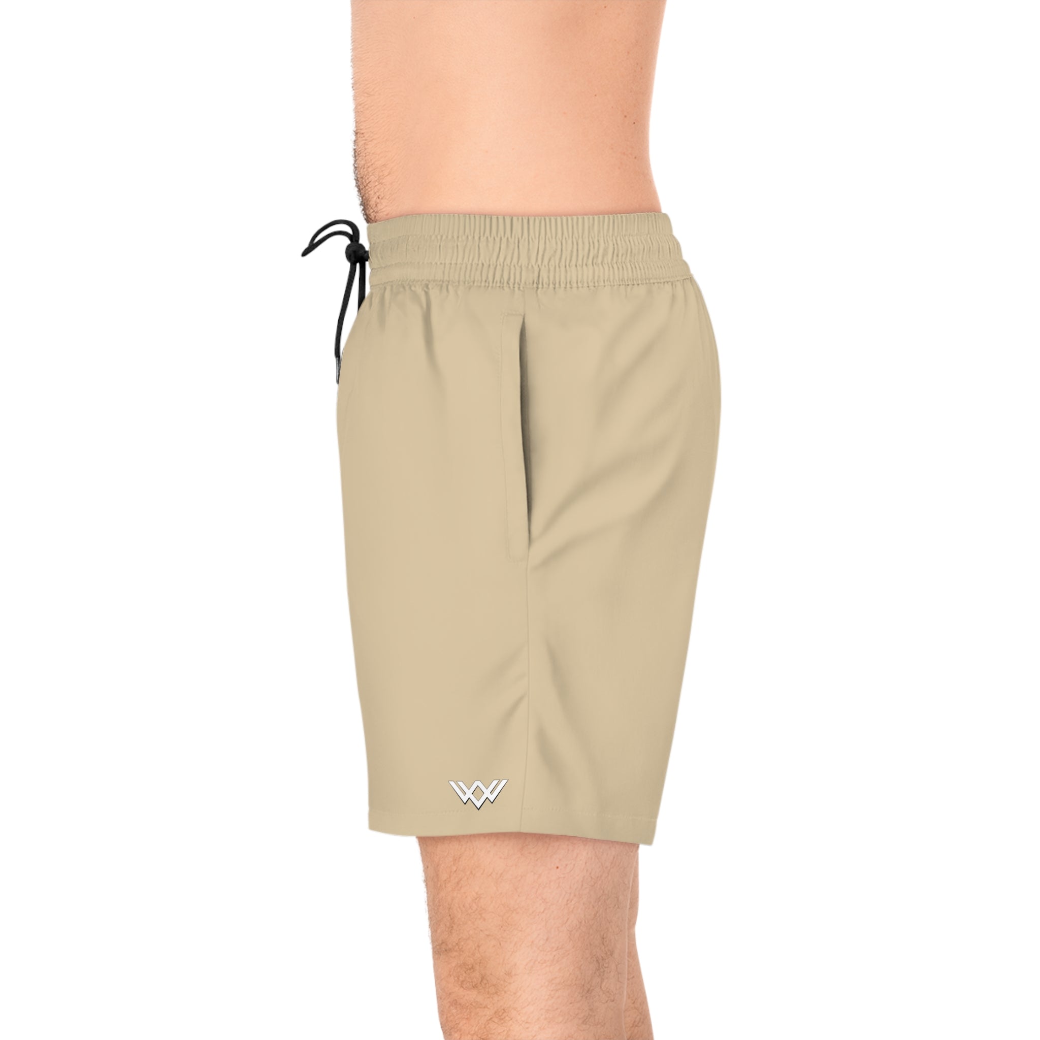 Sand Beige Mid-Length Swim Shorts — Quick-Dry Beach Trunks