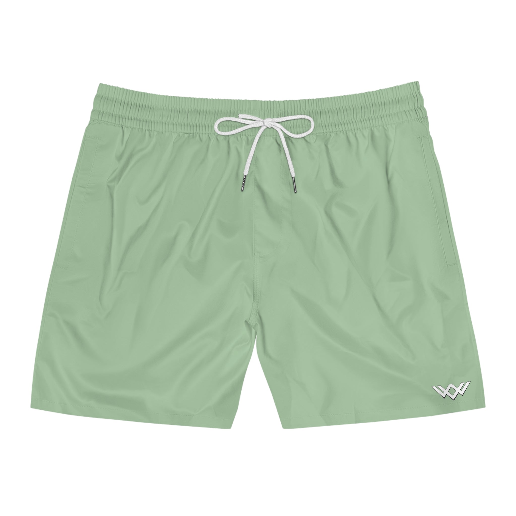 Sage Green Mid-Length Swim Shorts — Quick-Dry Beach Trunks