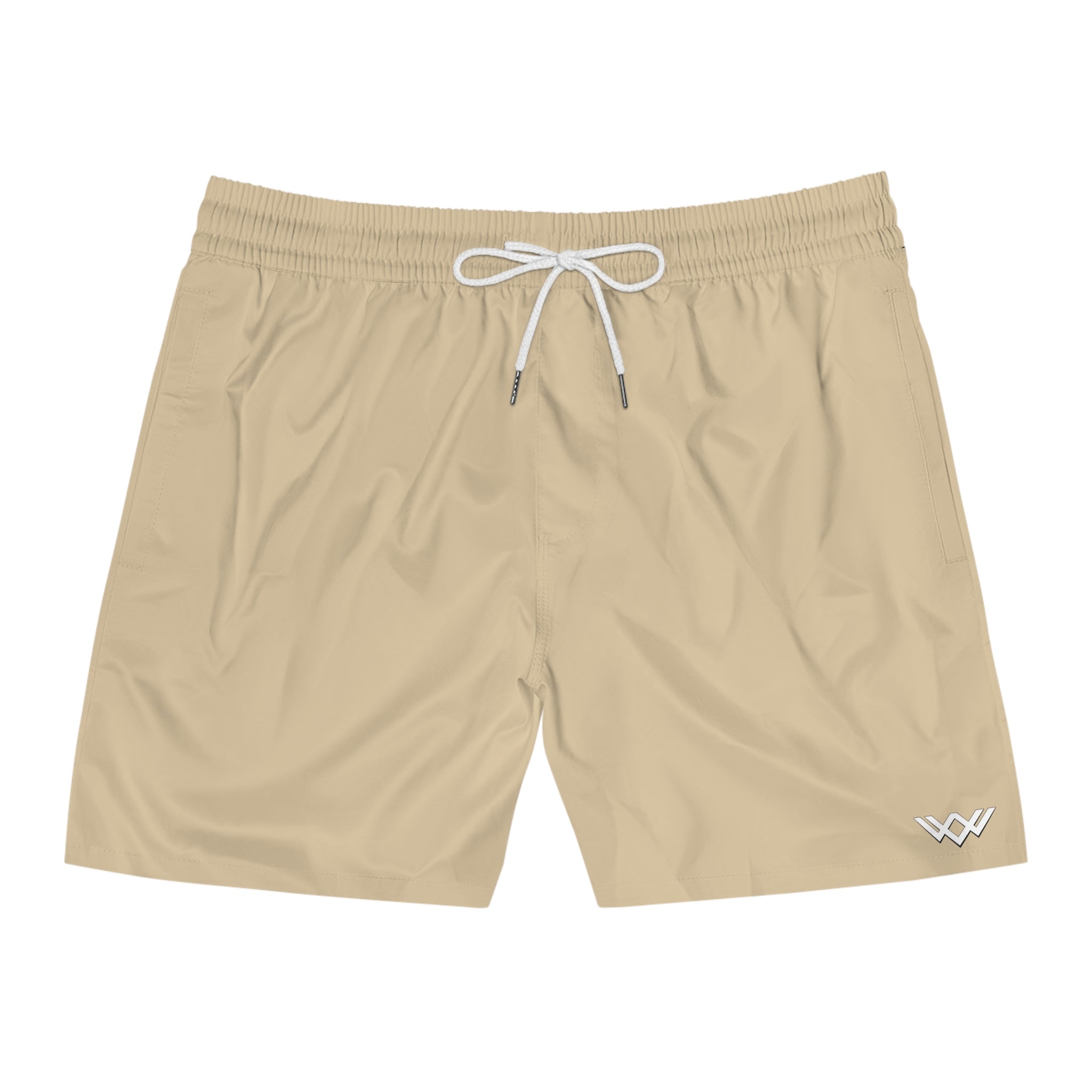 Sand Beige Mid-Length Swim Shorts — Quick-Dry Beach Trunks