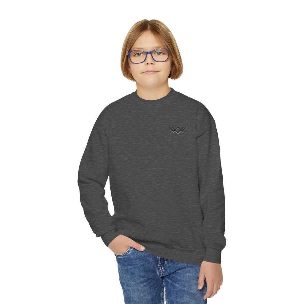 Youth Crewneck Sweatshirt — 'Never Settle' Graphic Sweatshirt