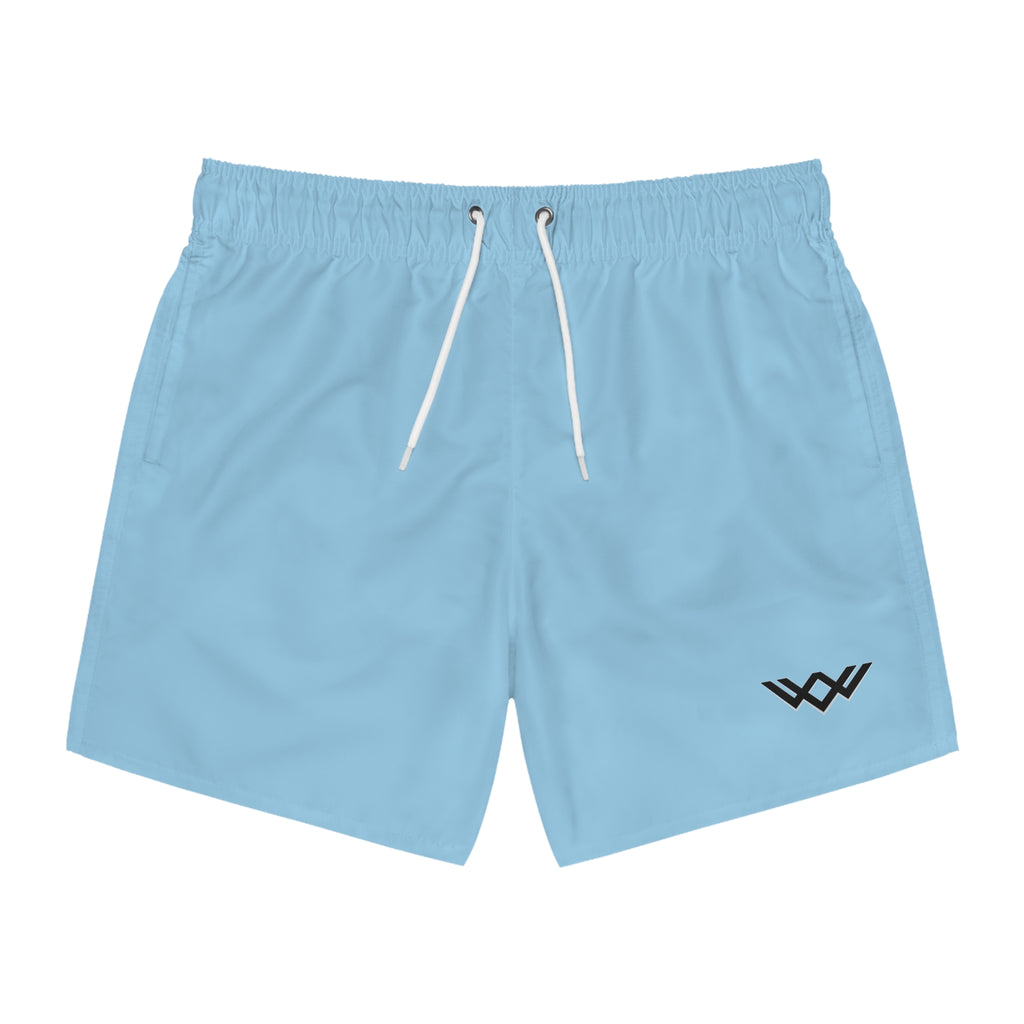 Sky Blue Swim Trunks — Minimal Logo Men’s Swim Shorts