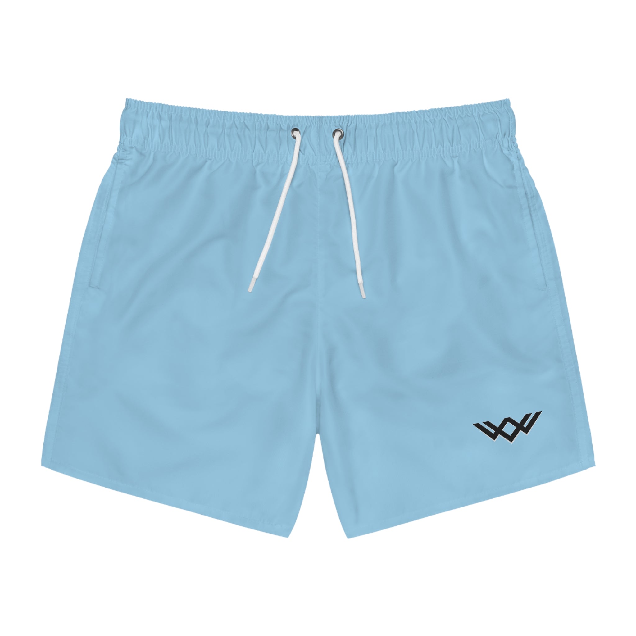 Sky Blue Swim Trunks — Minimal Logo Men’s Swim Shorts