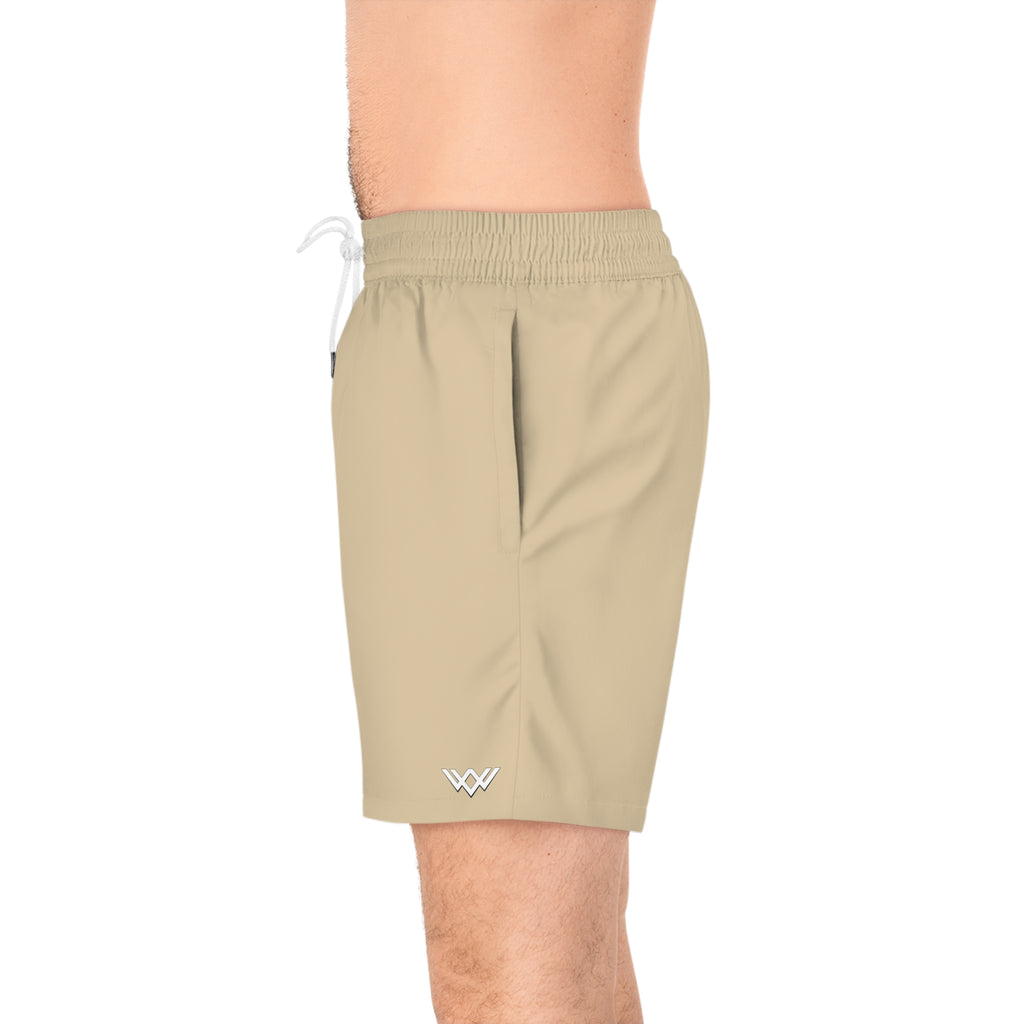 Sand Beige Mid-Length Swim Shorts — Quick-Dry Beach Trunks