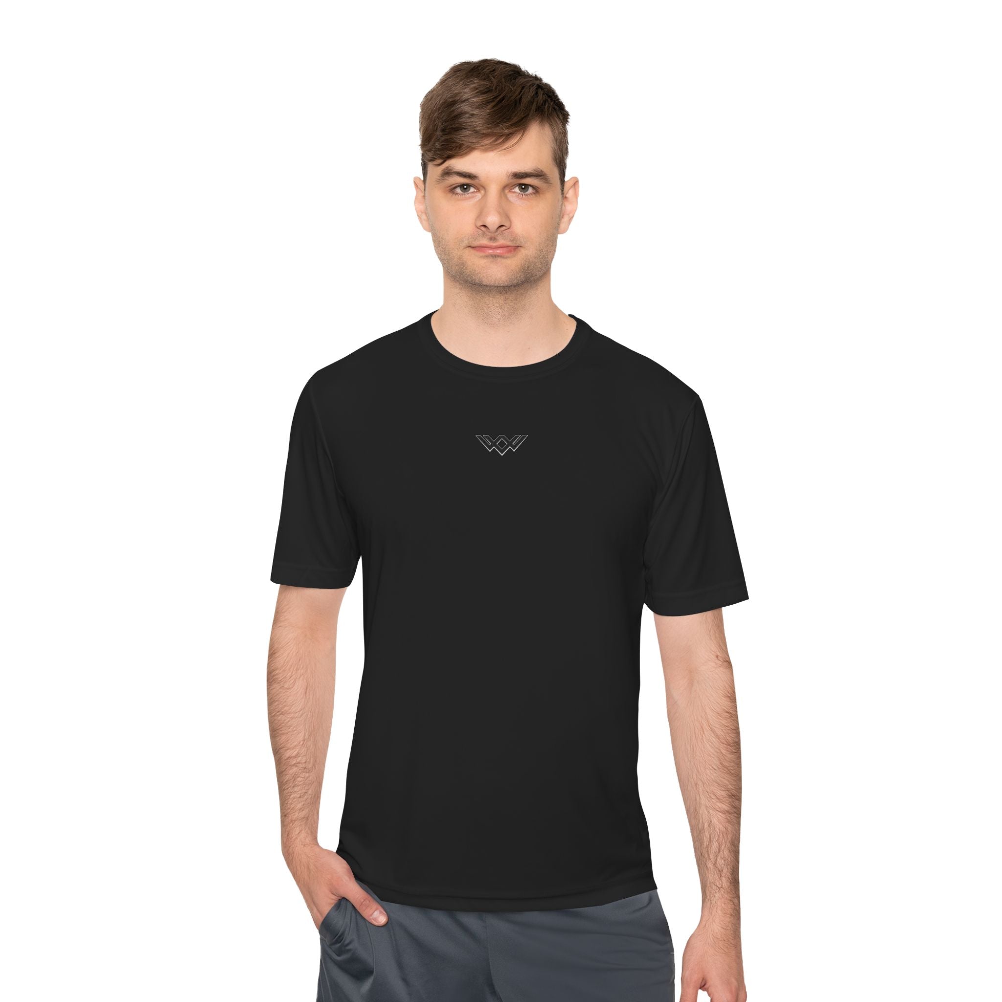 Moisture-Wicking Performance Tee — Minimal Black Chest Logo