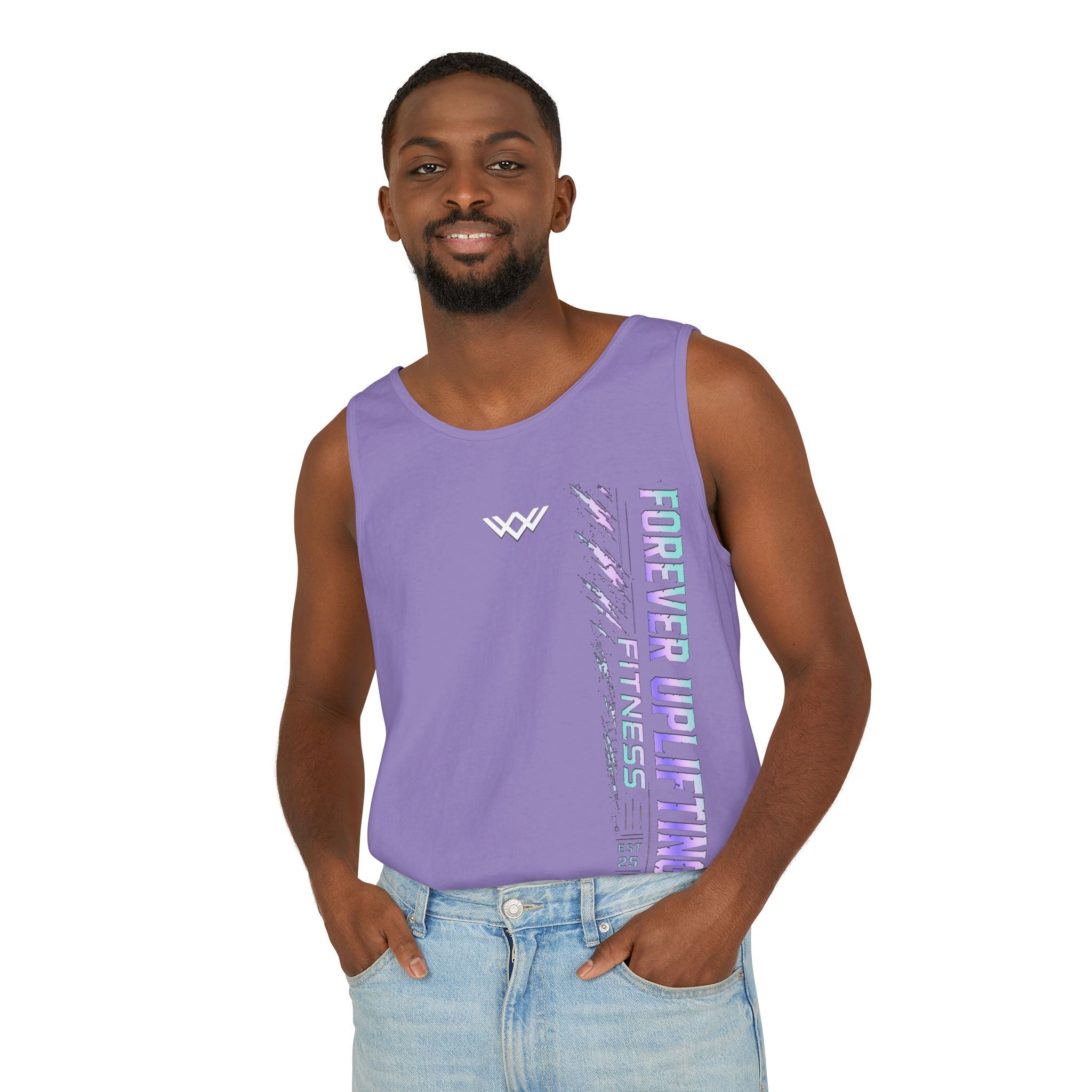 Unisex Forever Uplifting Fitness Tank Top — Vertical Gym Graphic