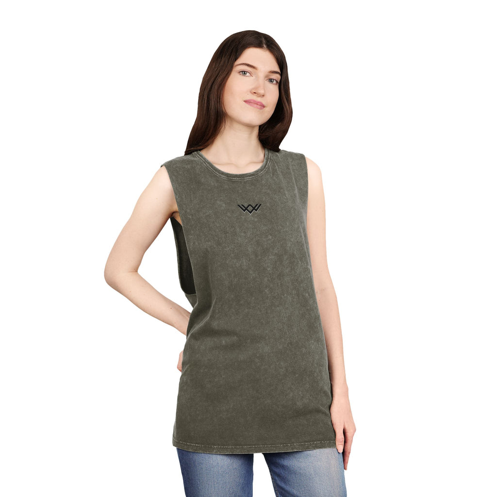Stonewash Muscle Tank Top — Minimalist Black Logo Sleeveless Shirt