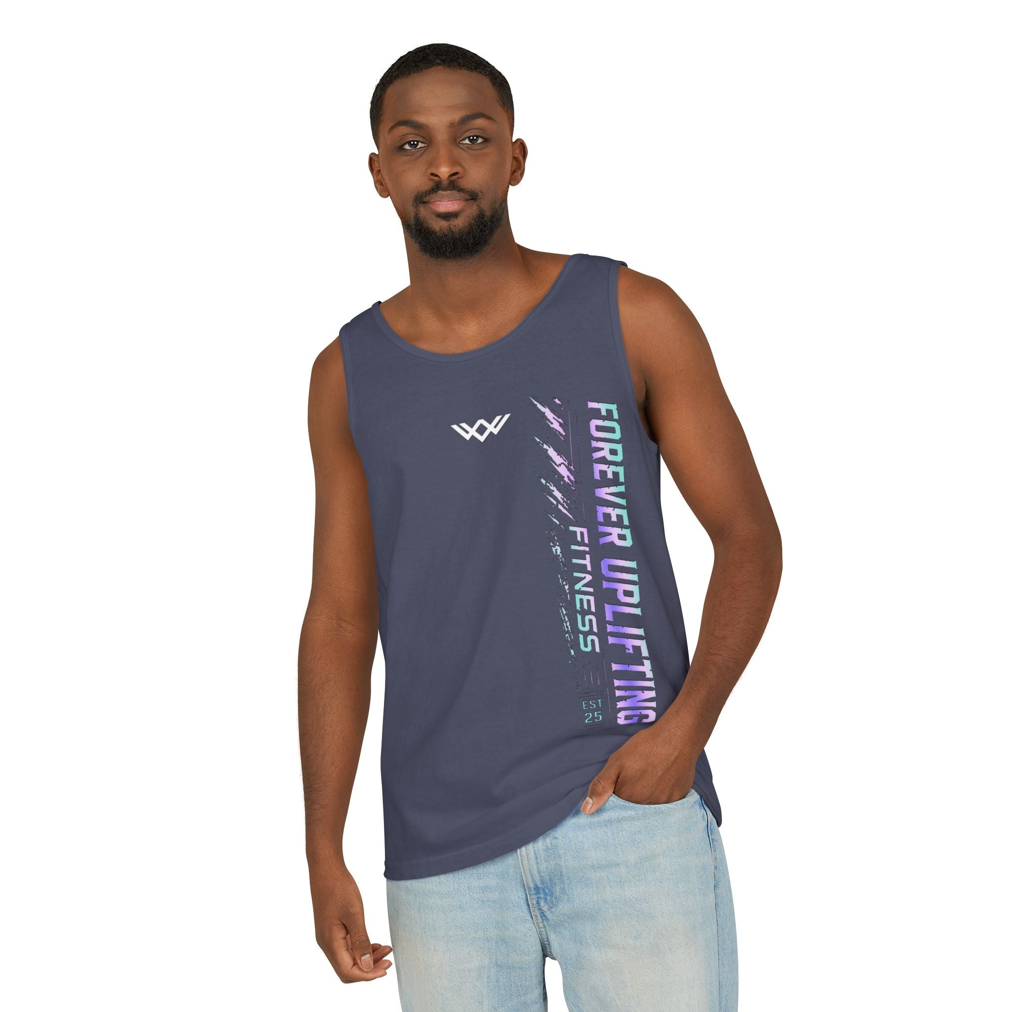 Unisex Forever Uplifting Fitness Tank Top — Vertical Gym Graphic