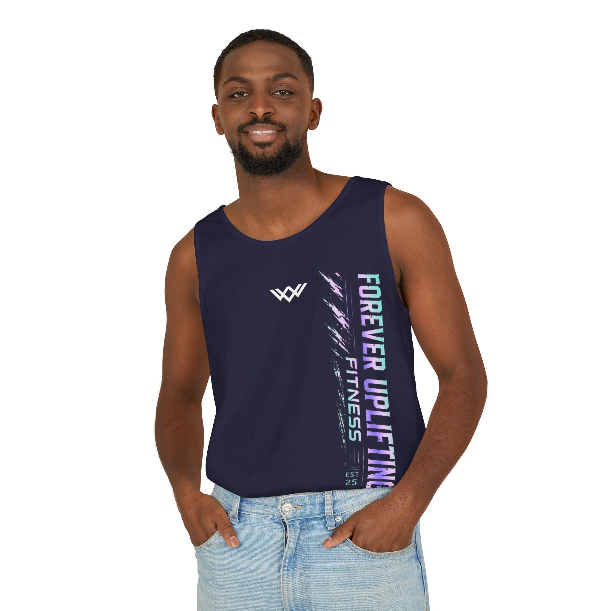 Unisex Forever Uplifting Fitness Tank Top — Vertical Gym Graphic