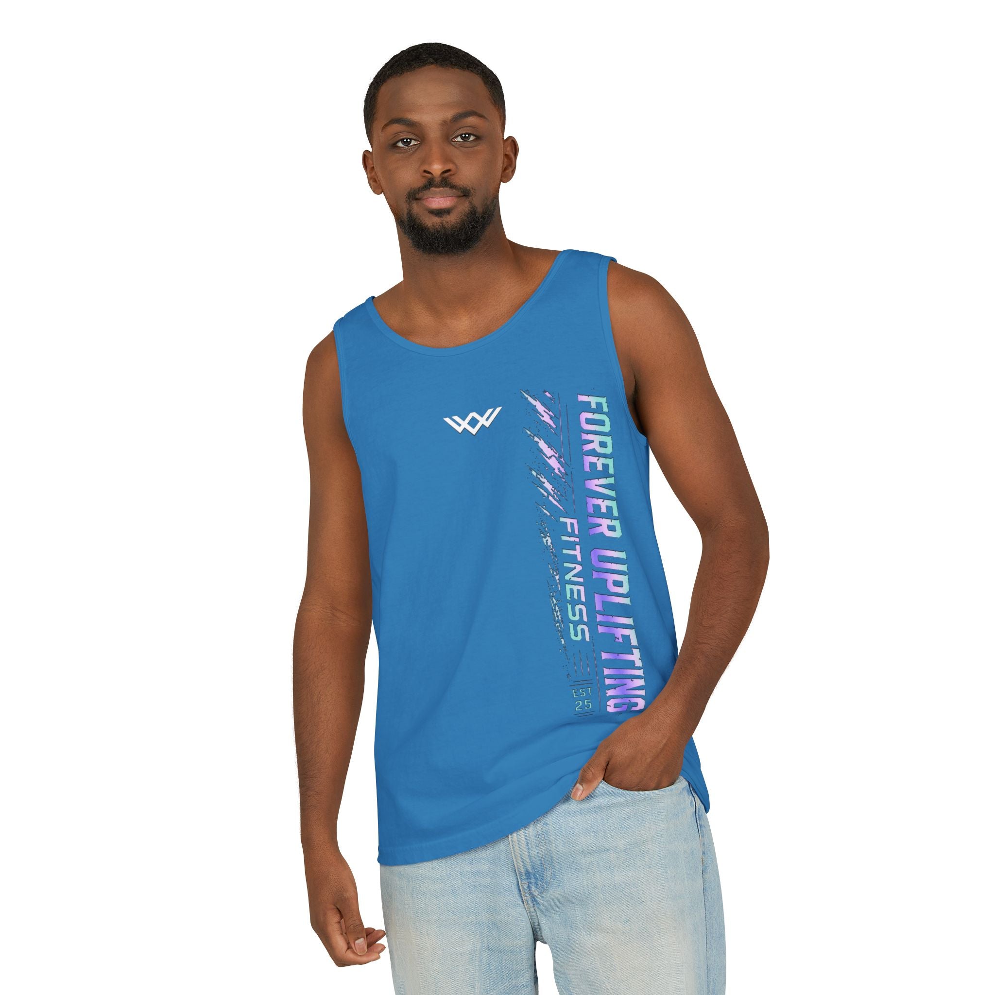 Unisex Forever Uplifting Fitness Tank Top — Vertical Gym Graphic
