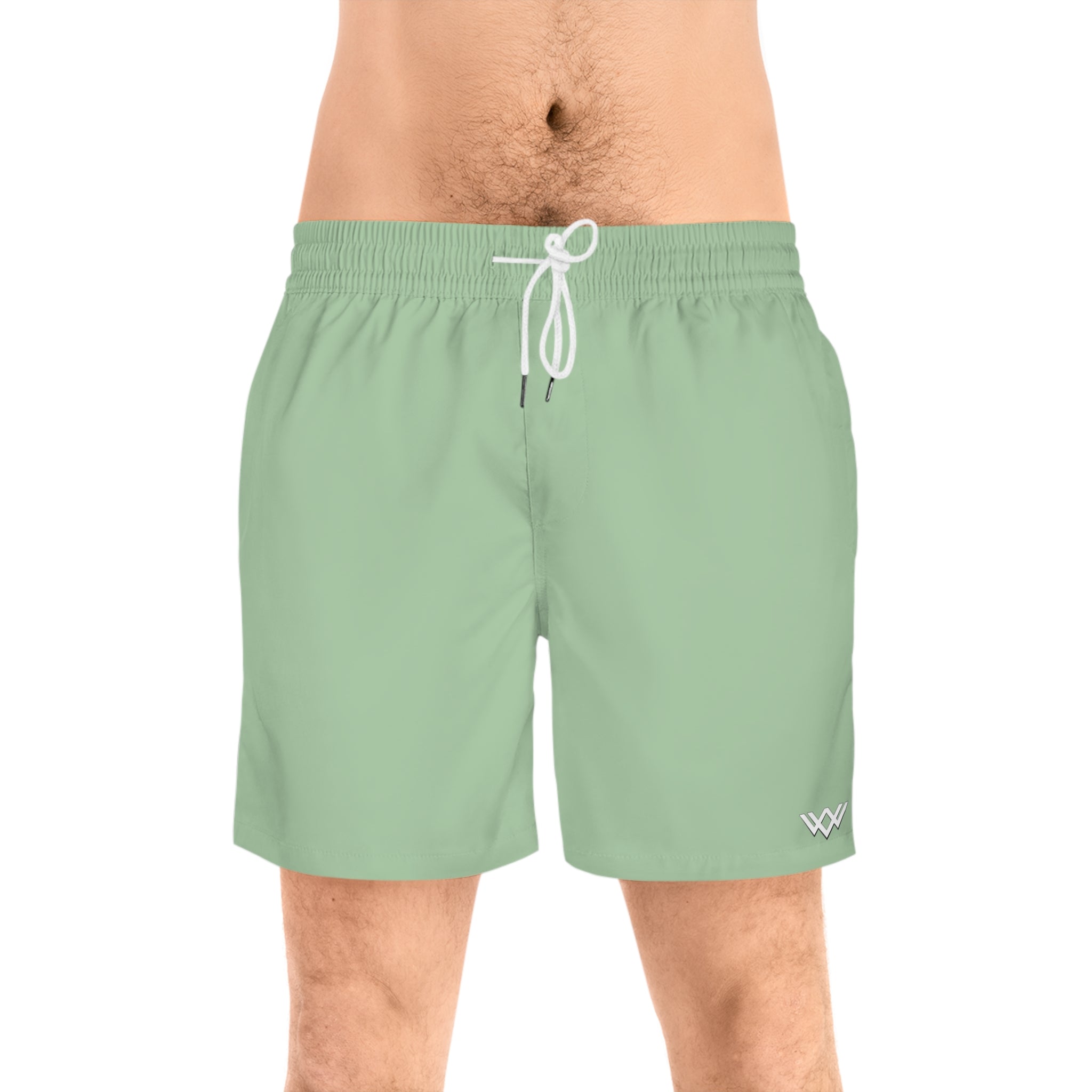 Sage Green Mid-Length Swim Shorts — Quick-Dry Beach Trunks