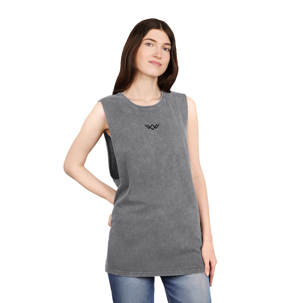 Stonewash Muscle Tank Top — Minimalist Black Logo Sleeveless Shirt