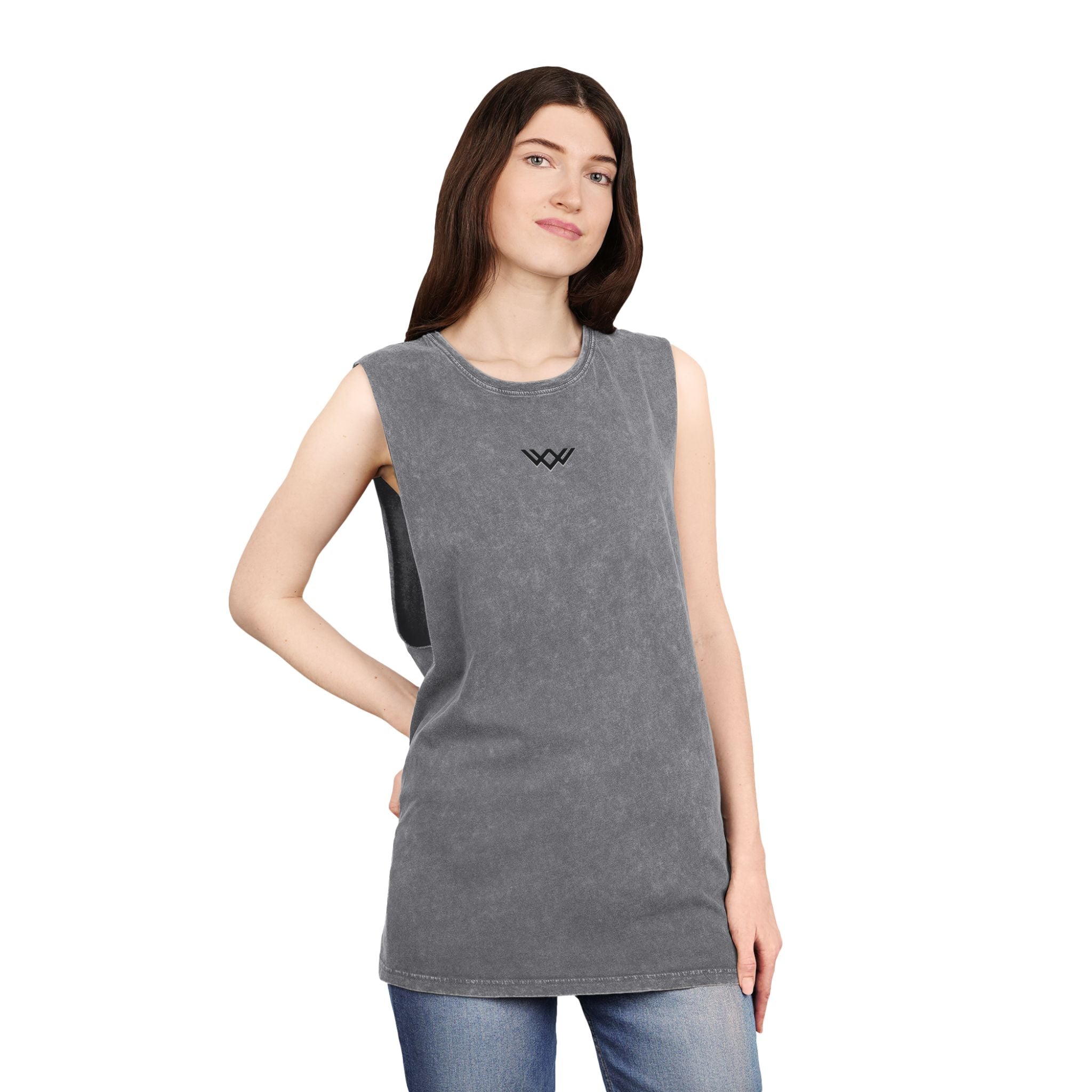 Stonewash Muscle Tank Top — Minimalist Black Logo Sleeveless Shirt
