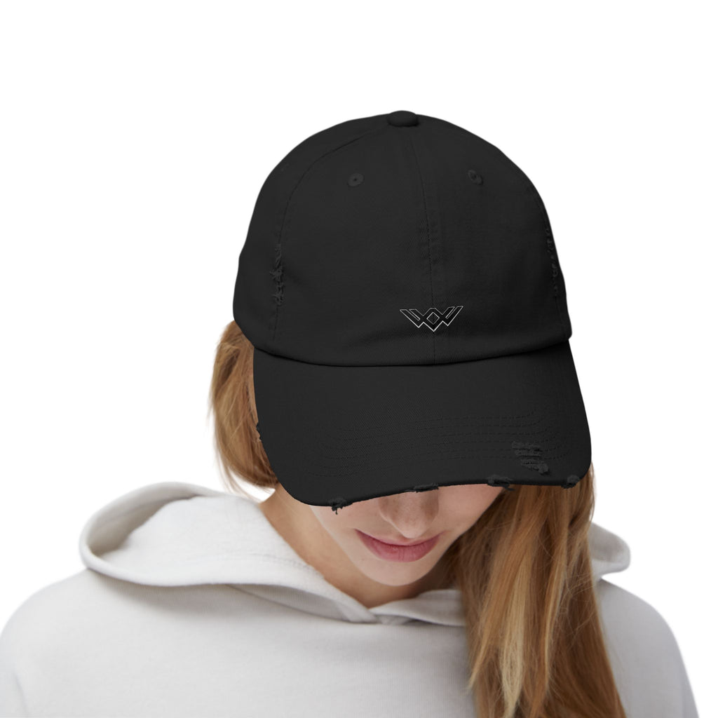 Distressed Black Baseball Cap — Minimal Worn Logo Hat