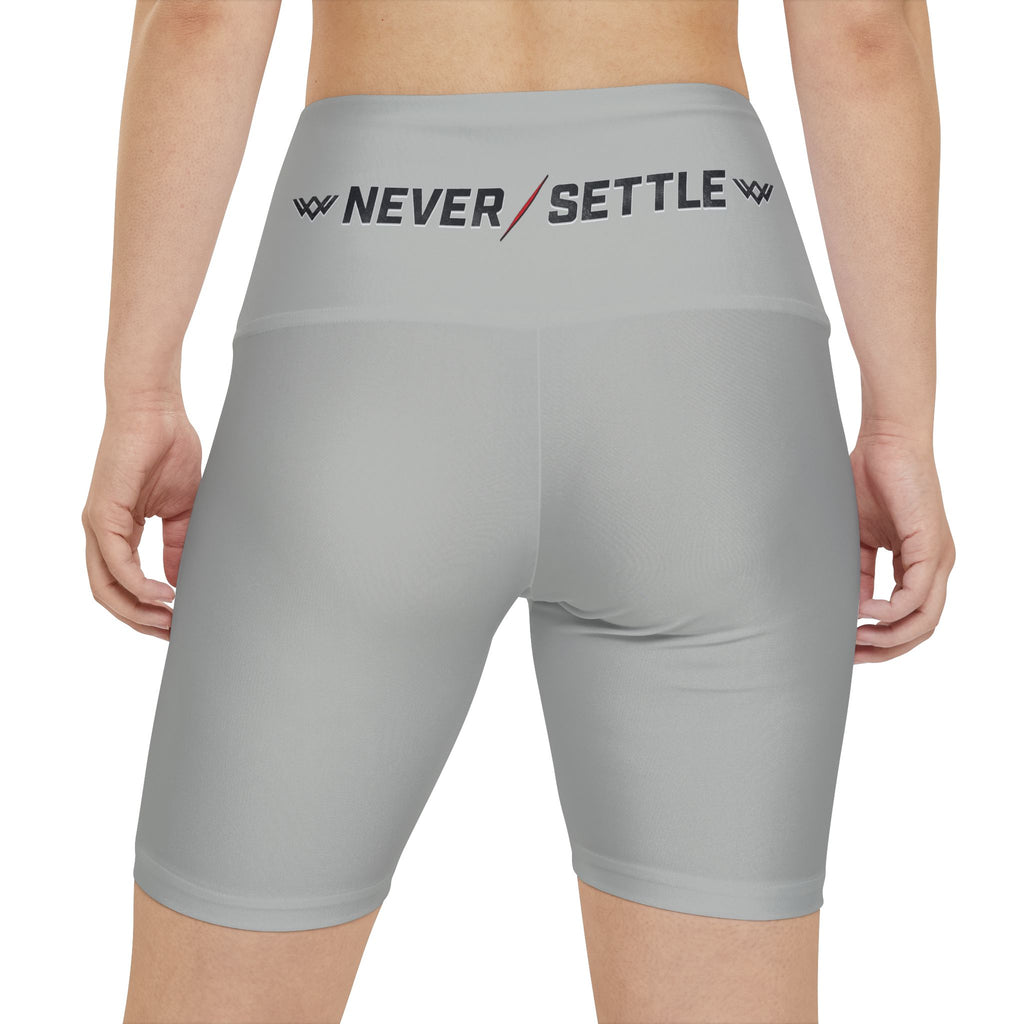 Women's 'Never Settle' Workout Shorts — | Rhino grey | High-Waist Biker Shorts