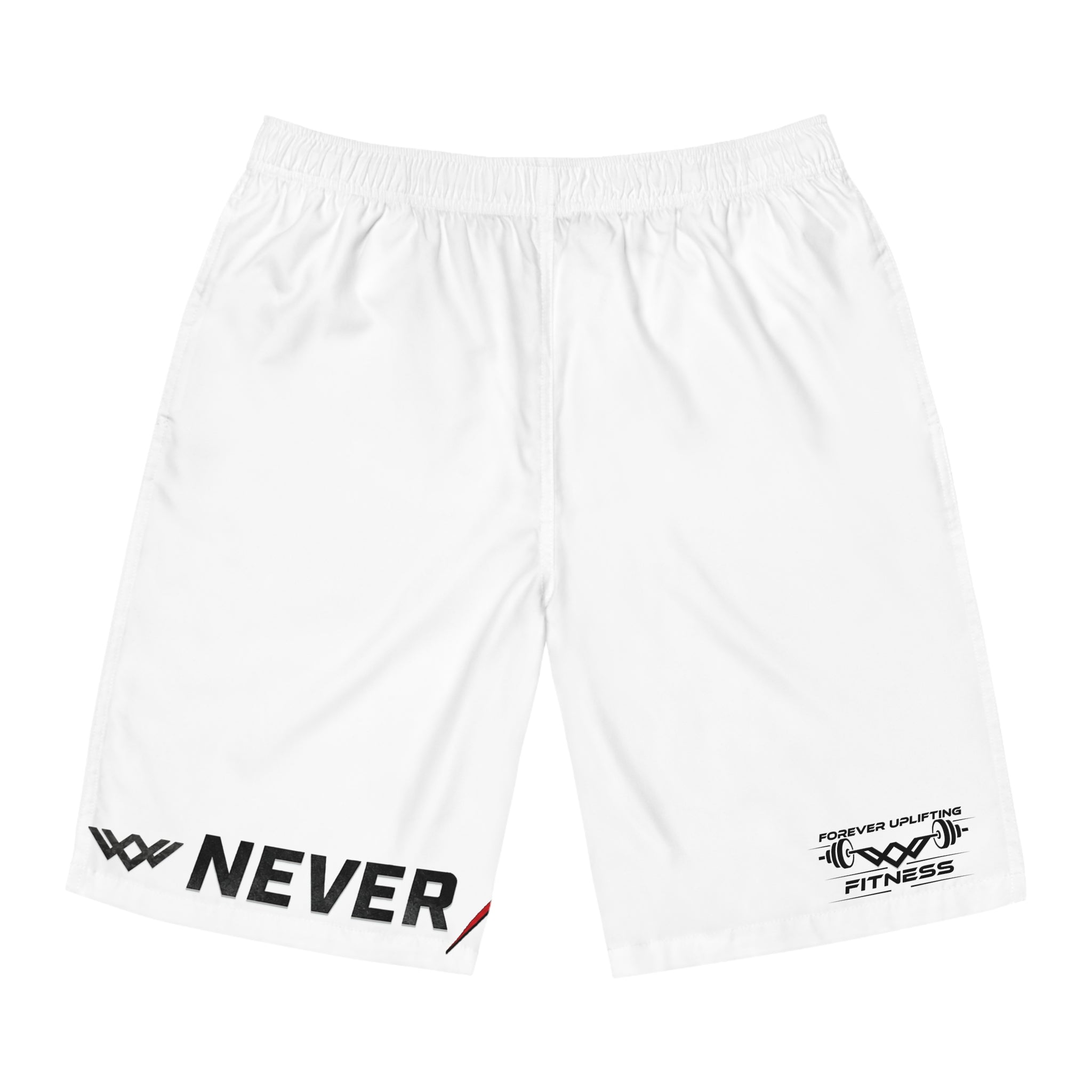 Men's 'Never Settle' Fitness Shorts | White | Athletic Swim Trunks