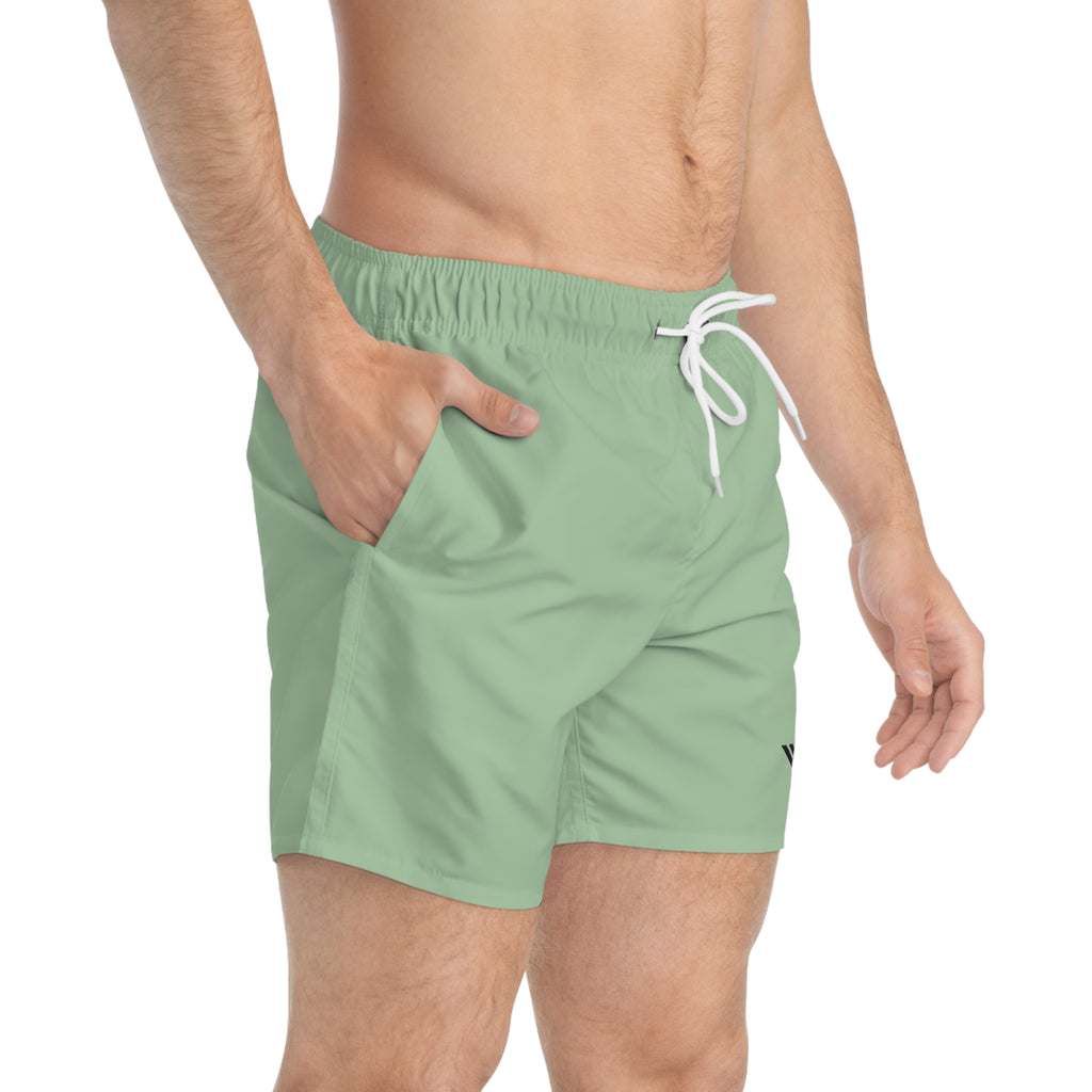 Sage Green Swim Trunks — Minimal Logo Men’s Swim Shorts