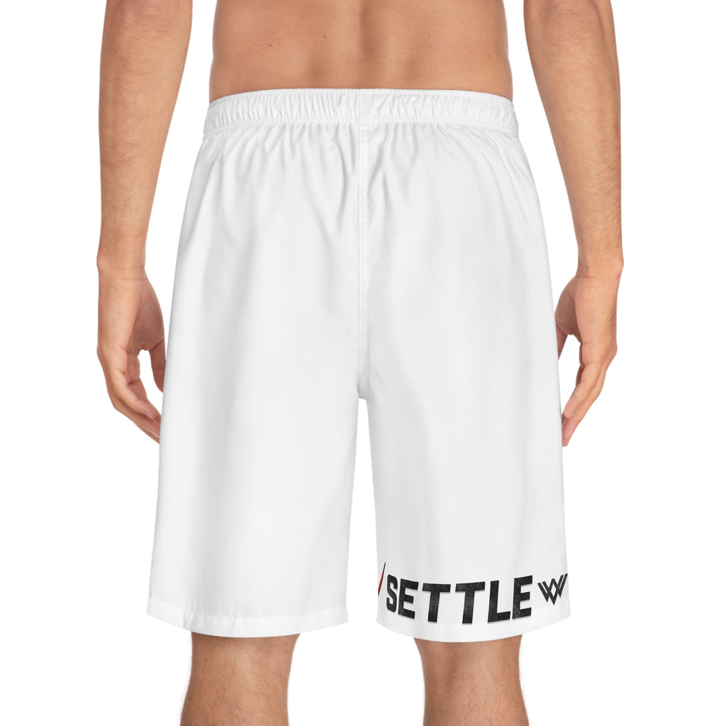 Men's 'Never Settle' Fitness Shorts | White | Athletic Swim Trunks