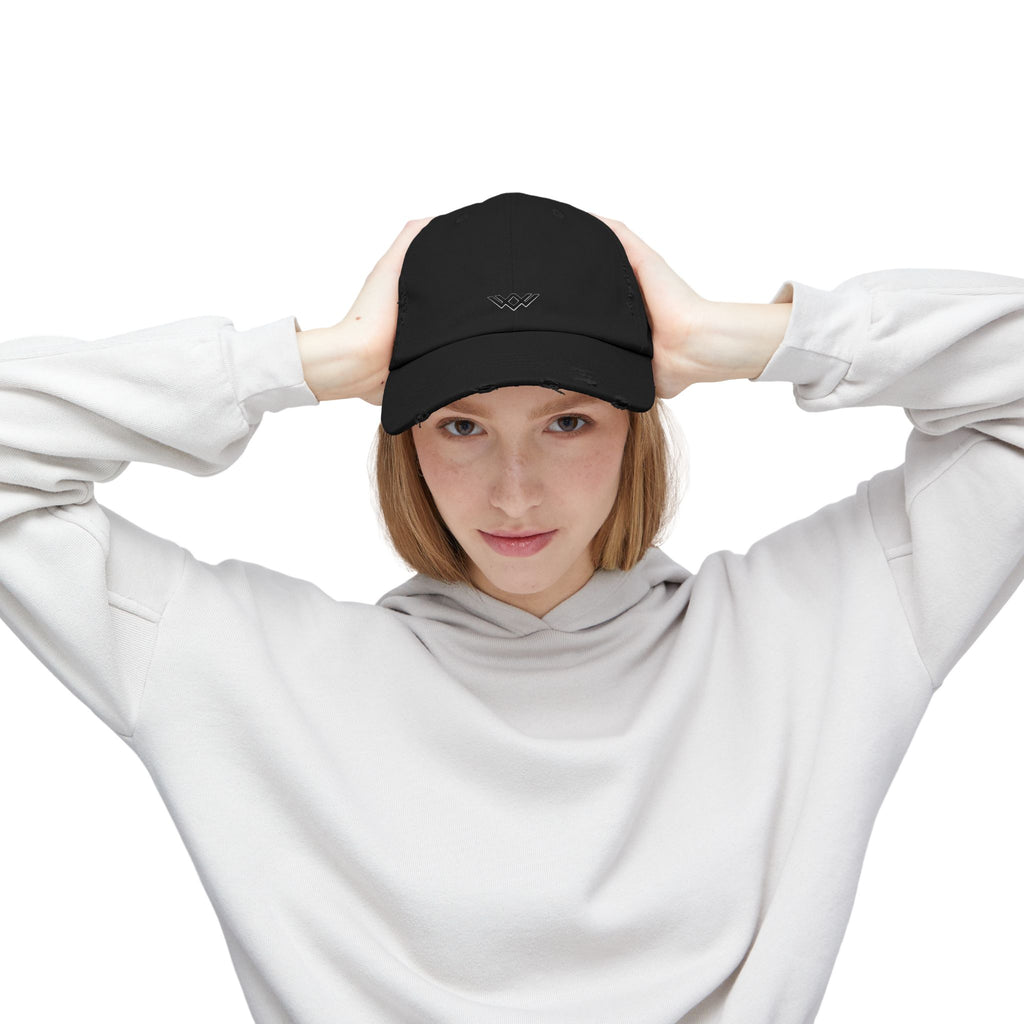 Distressed Black Baseball Cap — Minimal Worn Logo Hat