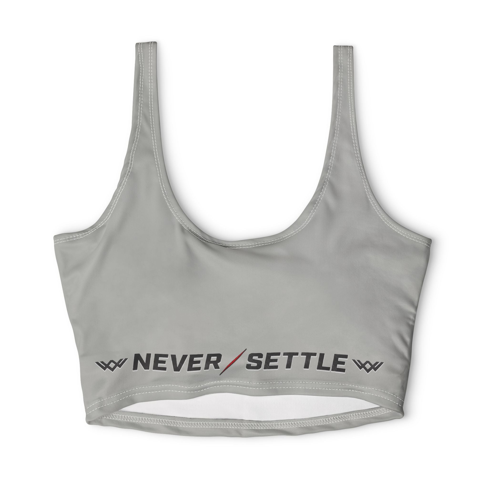 'Never Settle' Sports Bra — | Rhino Grey | Performance Crop Top