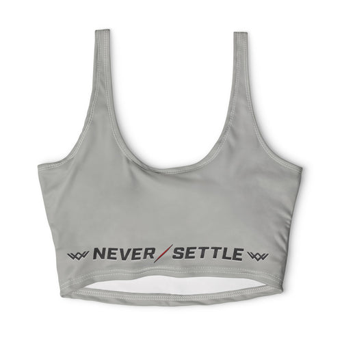 'Never Settle' Sports Bra — | Rhino Grey | Performance Crop Top