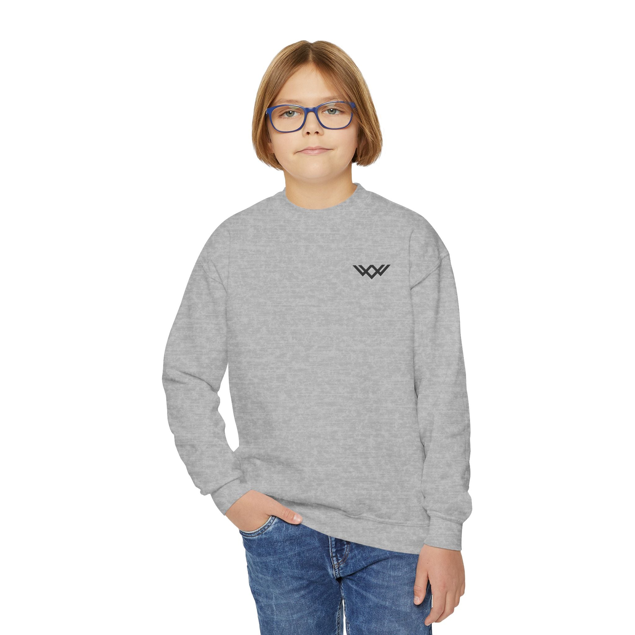 Youth Crewneck Sweatshirt — 'Never Settle' Graphic Sweatshirt