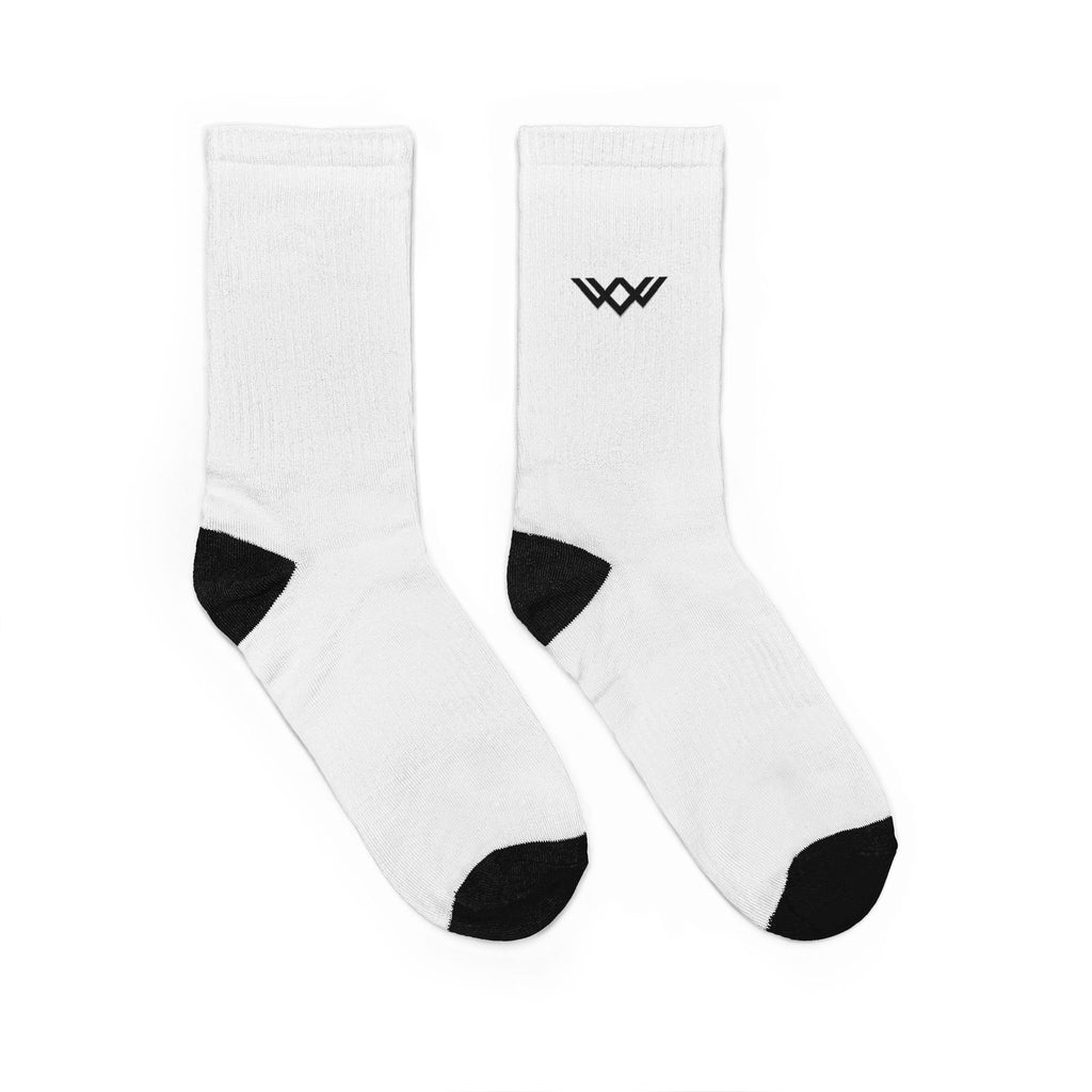 White Cushioned Athletic Socks  Minimal Black Logo