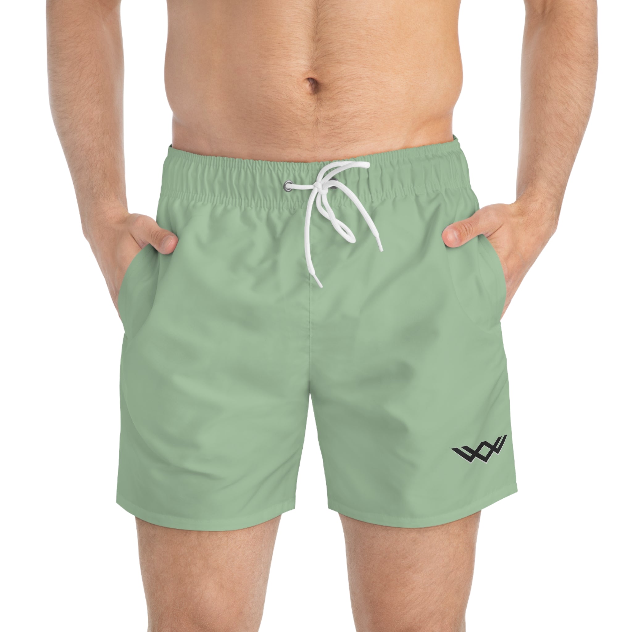 Sage Green Swim Trunks — Minimal Logo Men’s Swim Shorts