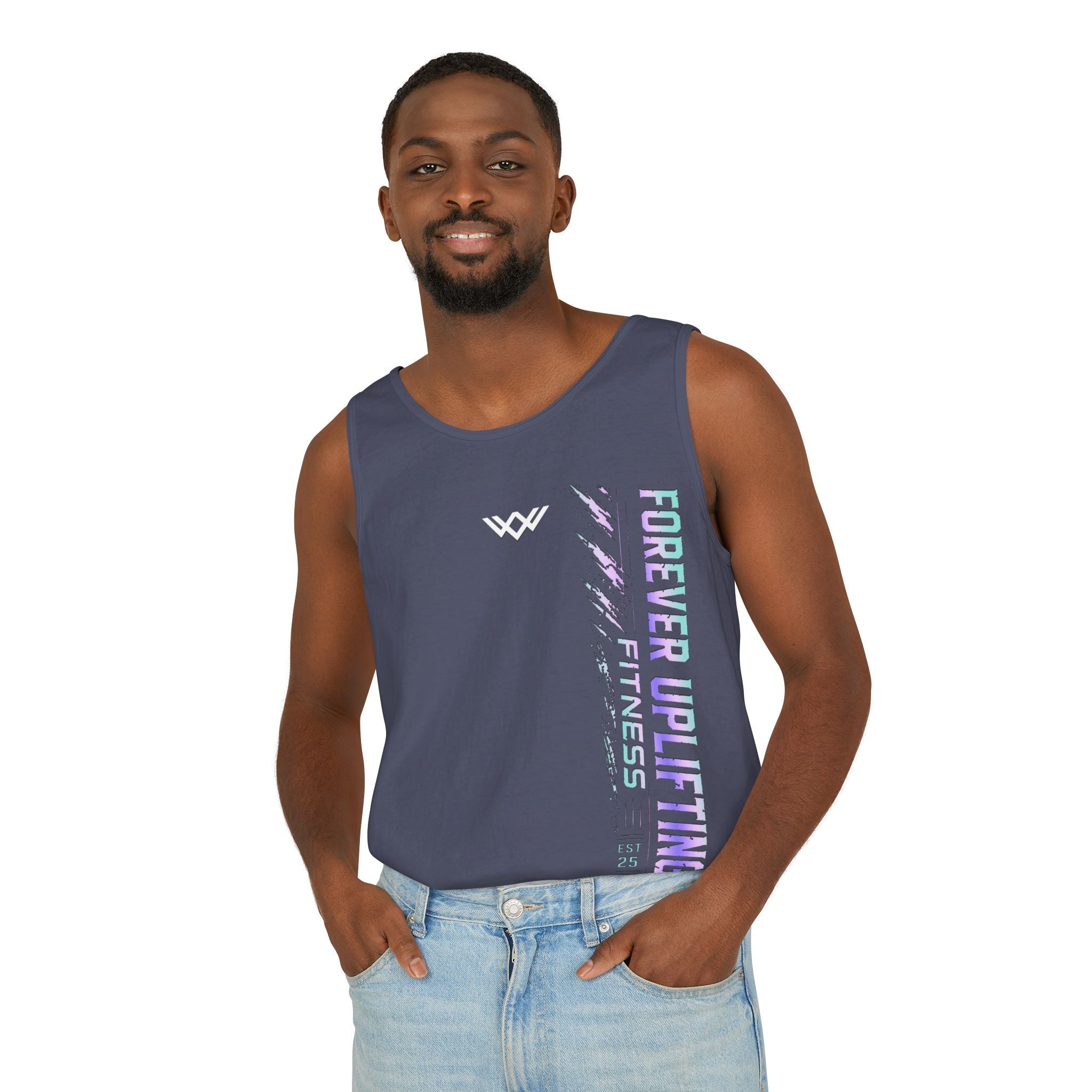 Unisex Forever Uplifting Fitness Tank Top — Vertical Gym Graphic