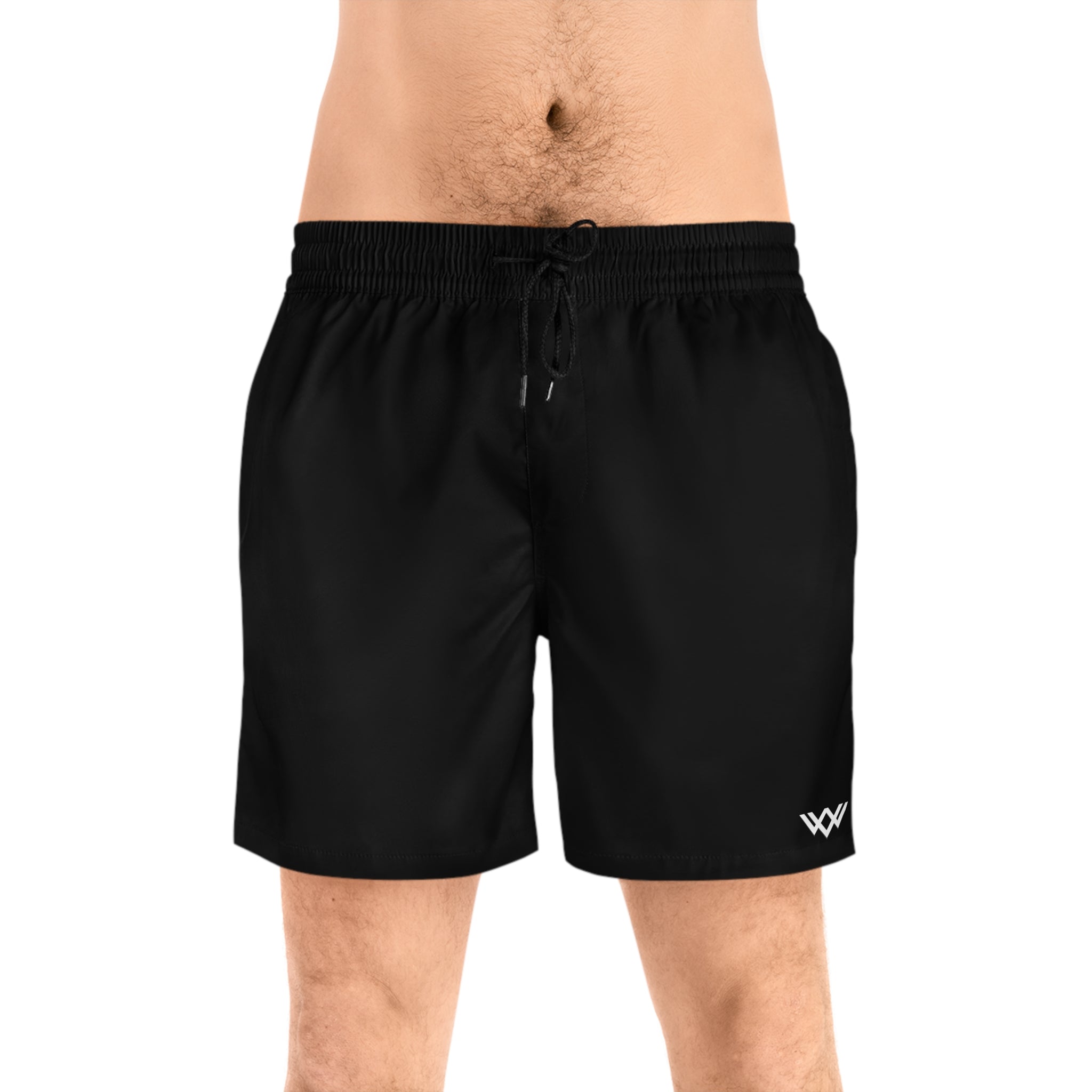 Men's Black Mid-Length Swim Shorts — Quick-Dry Beach Trunks